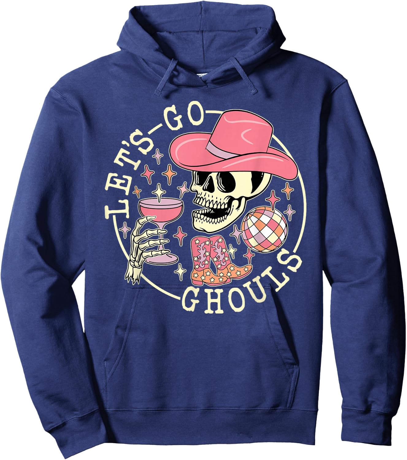 Let's Go Ghouls Skull Skeleton Cowgirl Drinking Halloween Hoodie - Hoodie | Navy