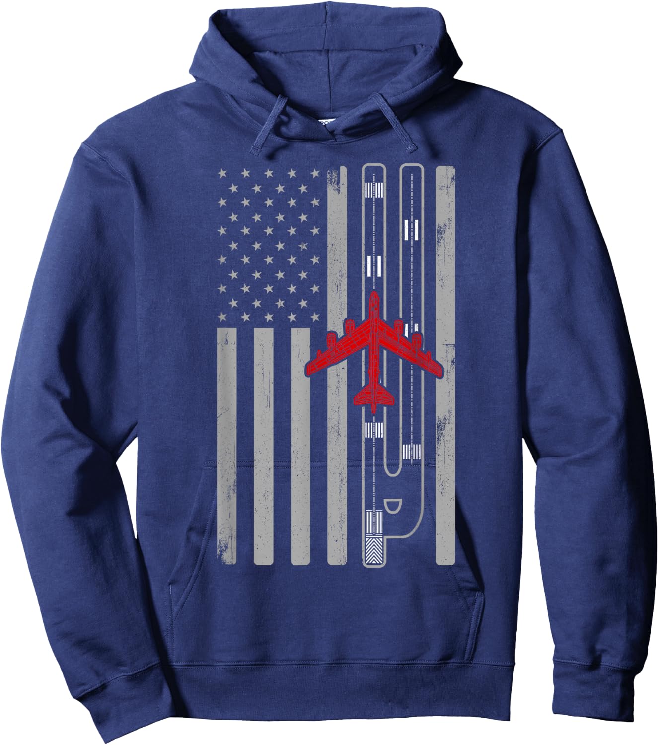 B-52 Stratofortress Bomber Airplane American Flag Runway B52 Hoodie - Hoodie | Navy