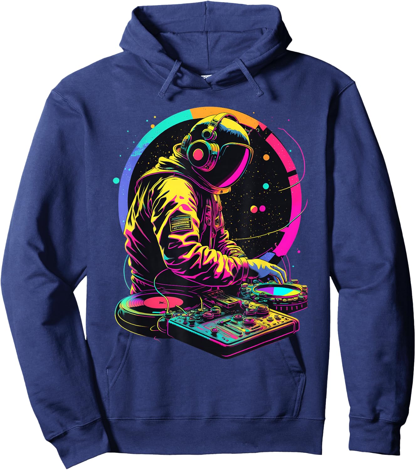 Retro Astronaut DJ, DJing in Space, EDM cool Graphic Hoodie - Hoodie | Navy
