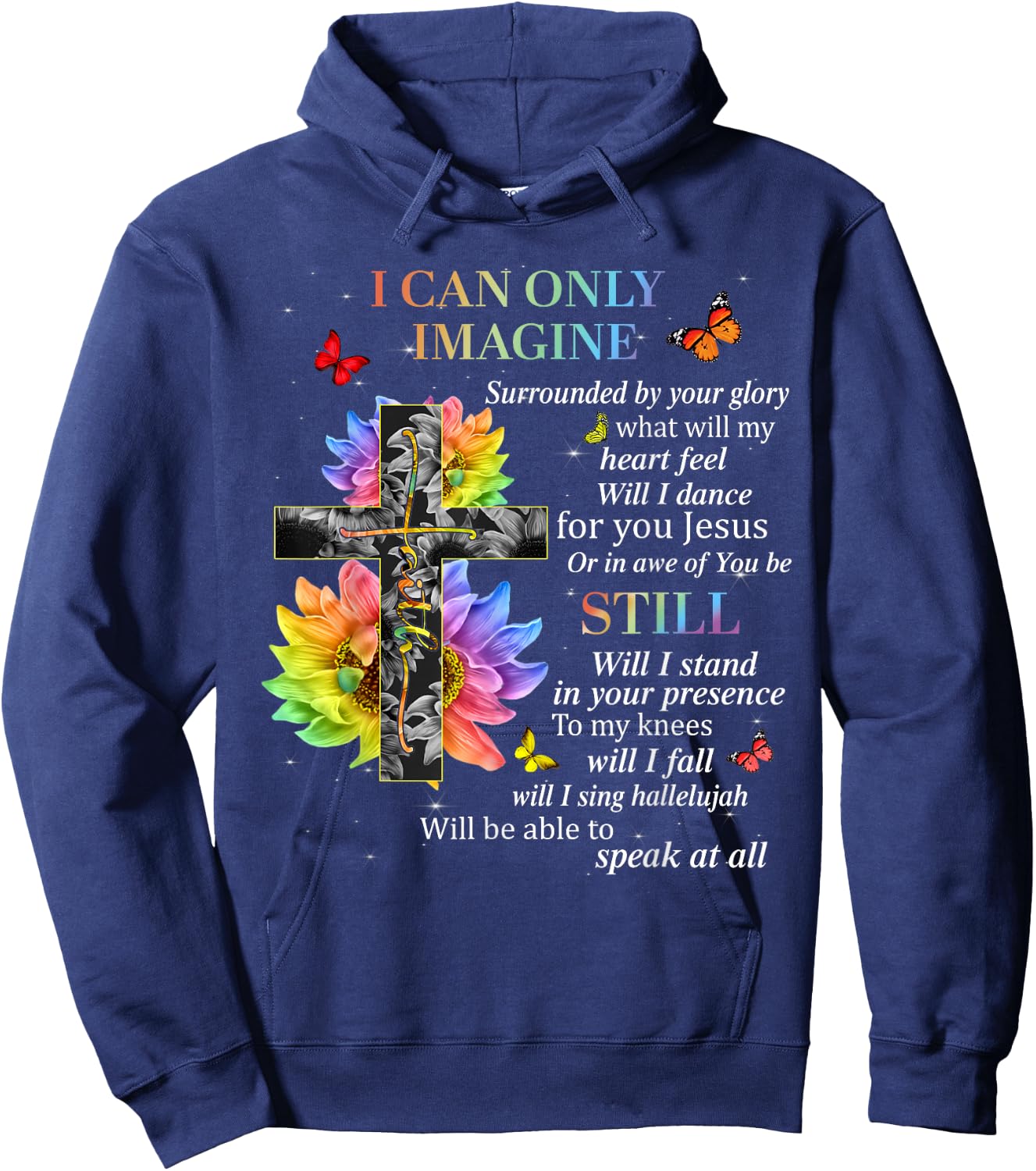 I Only Imagine Christian Women Sunflower Bible Verse Hoodie - Hoodie | Navy