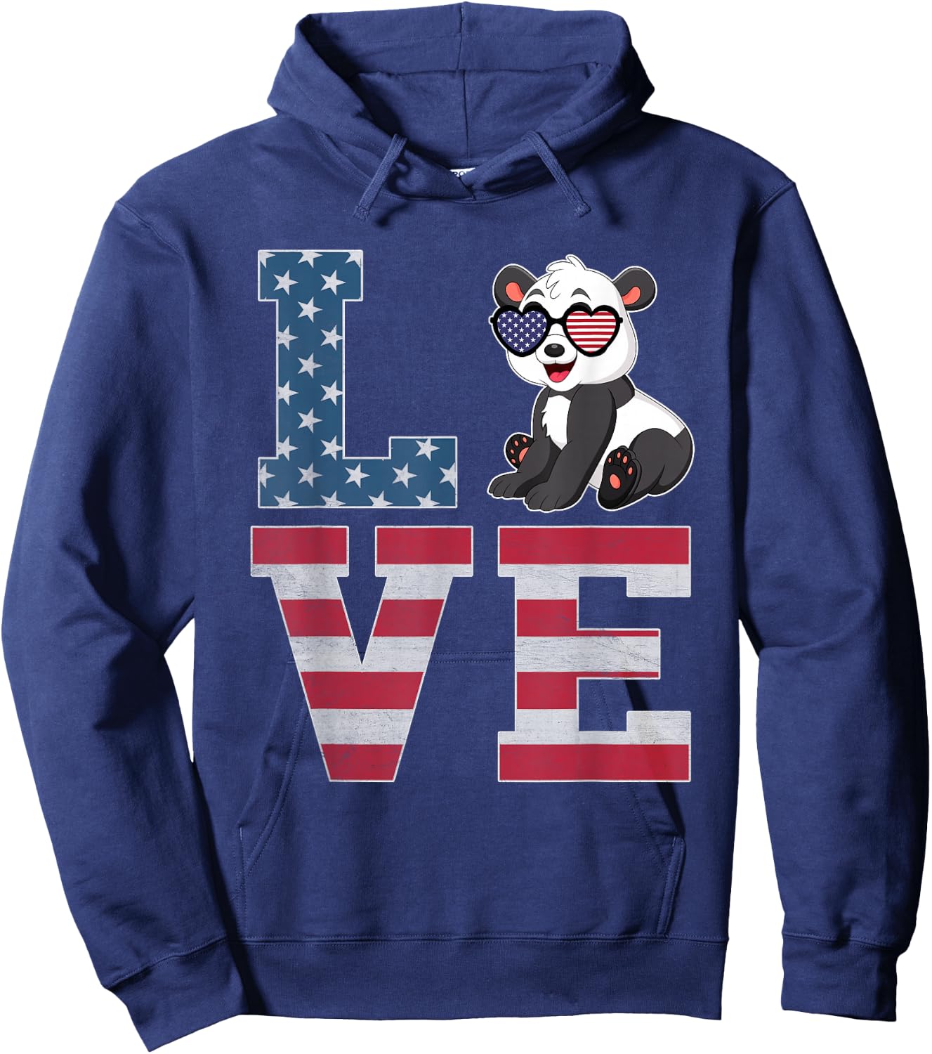 4th of July Decor Patriotic LOVE Panda American Flag Hoodie - Hoodie | Navy