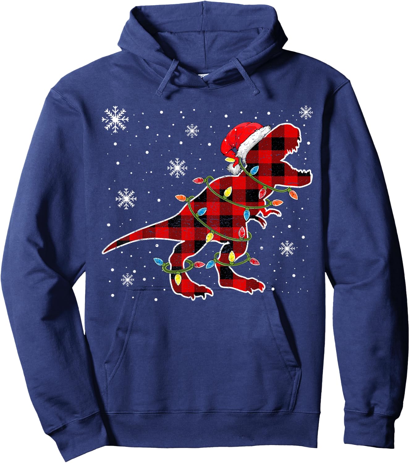 Christmas Dinosaur Buffalo Plaid Shirt, Santa Trex Pajama Hoodie - Hoodie | Navy
