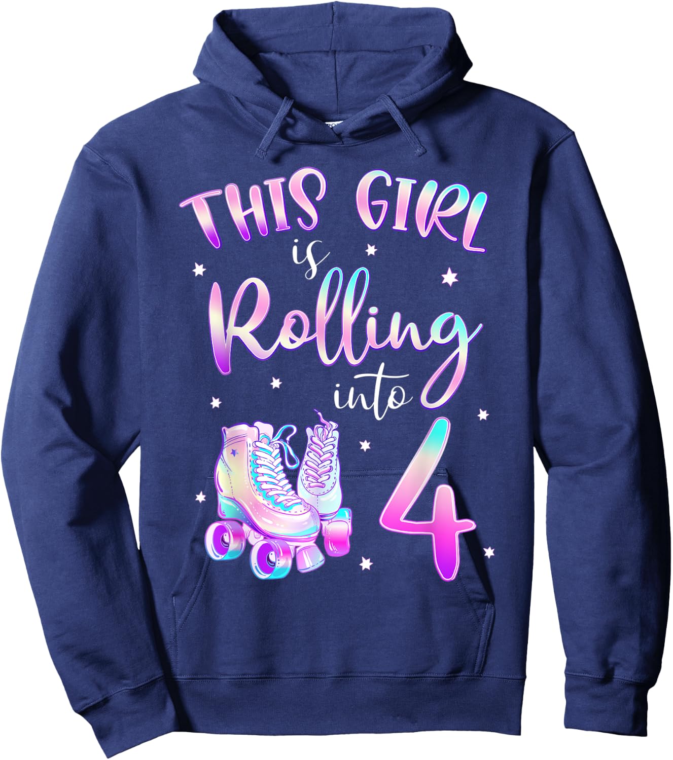 4th Bday Rolling Into 4 Birthday Girl Roller Skate Party Hoodie - Hoodie | Navy