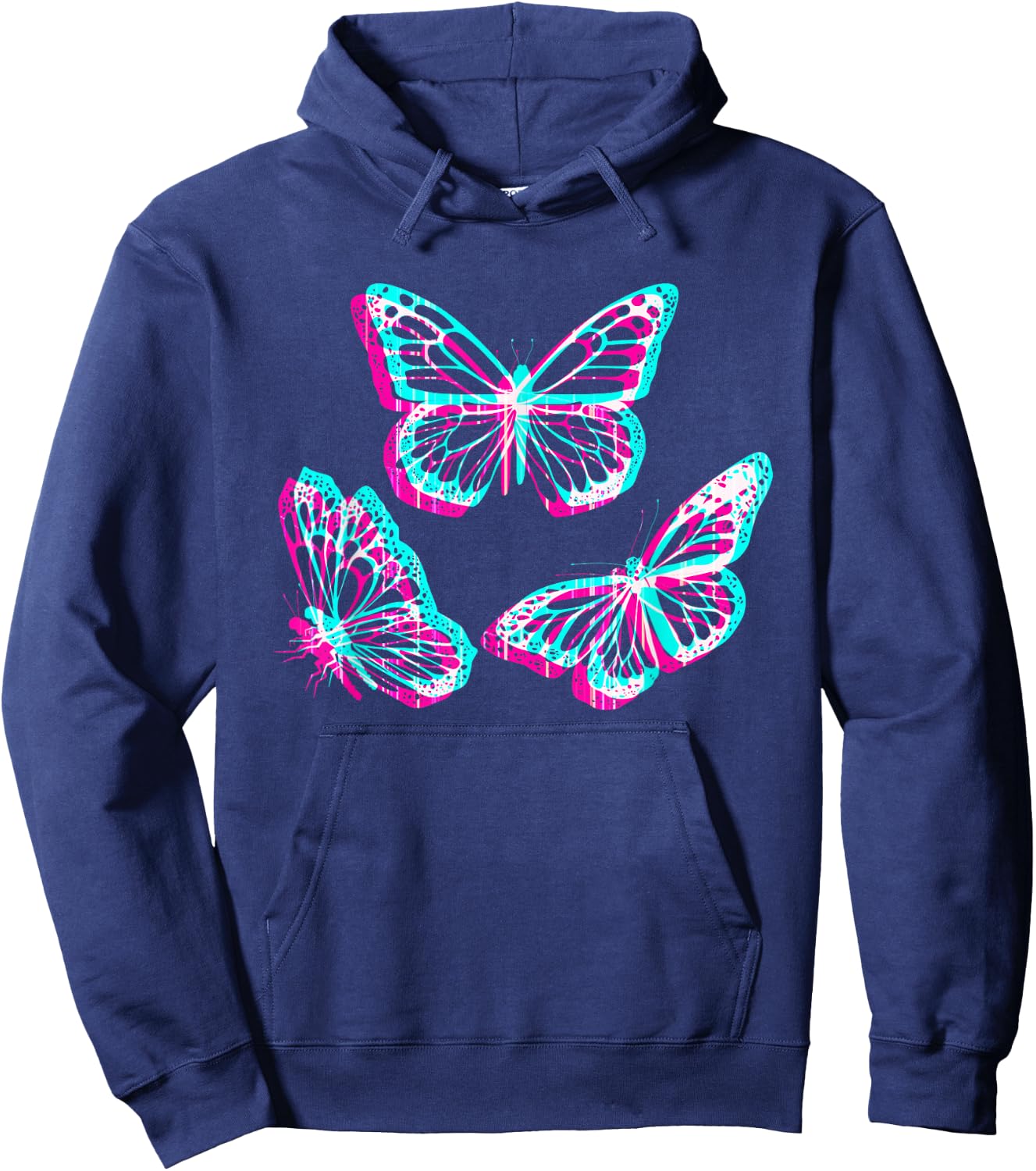 Pastel Goth Aesthetic Butterfly Glitch - 90s Butterfly Hoodie - Hoodie | Navy