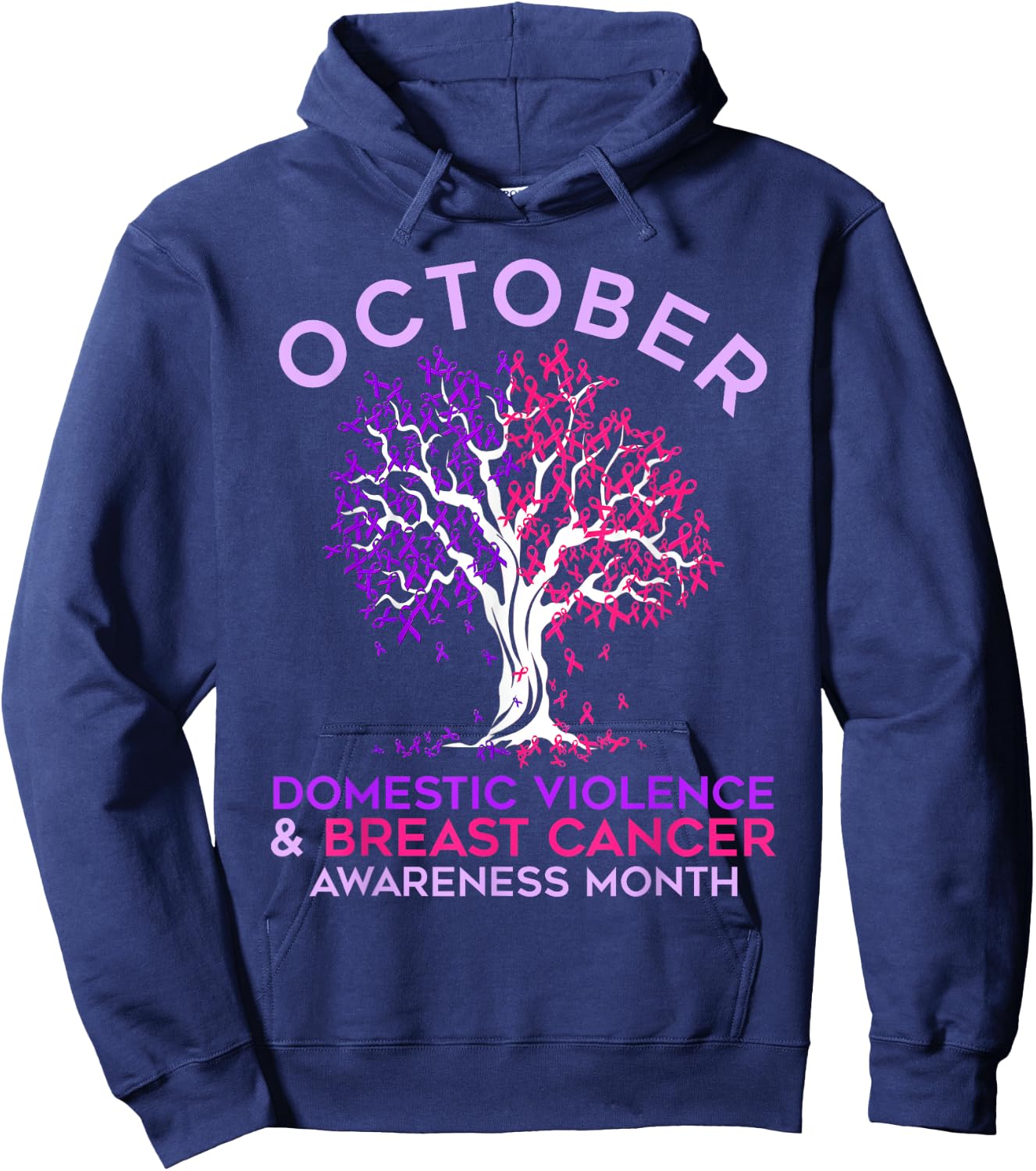 October Domestic Violence & Breast Cancer Awareness Month Hoodie - Hoodie | Navy