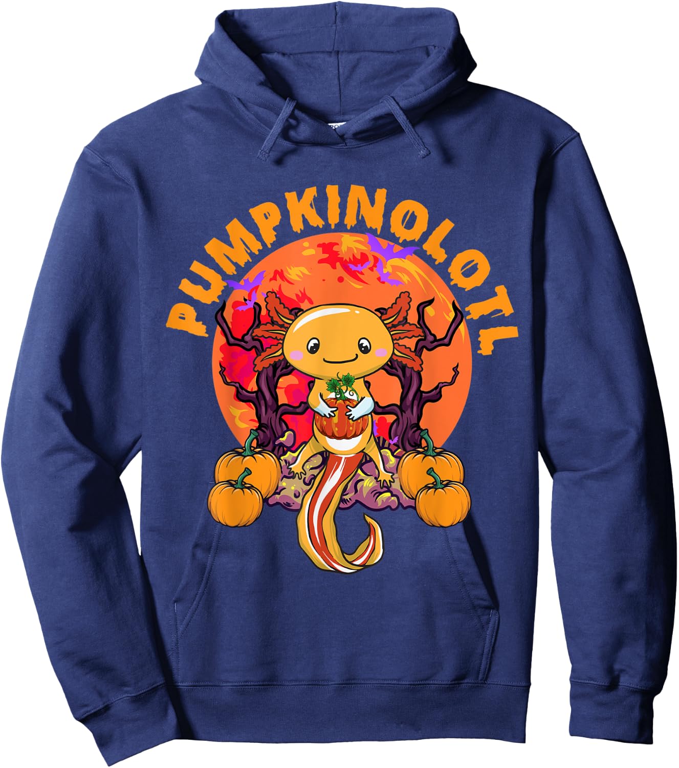 Halloween Axolotl Salamander Pumpkin Orange Pumpkinolotl Hoodie - Hoodie | Navy