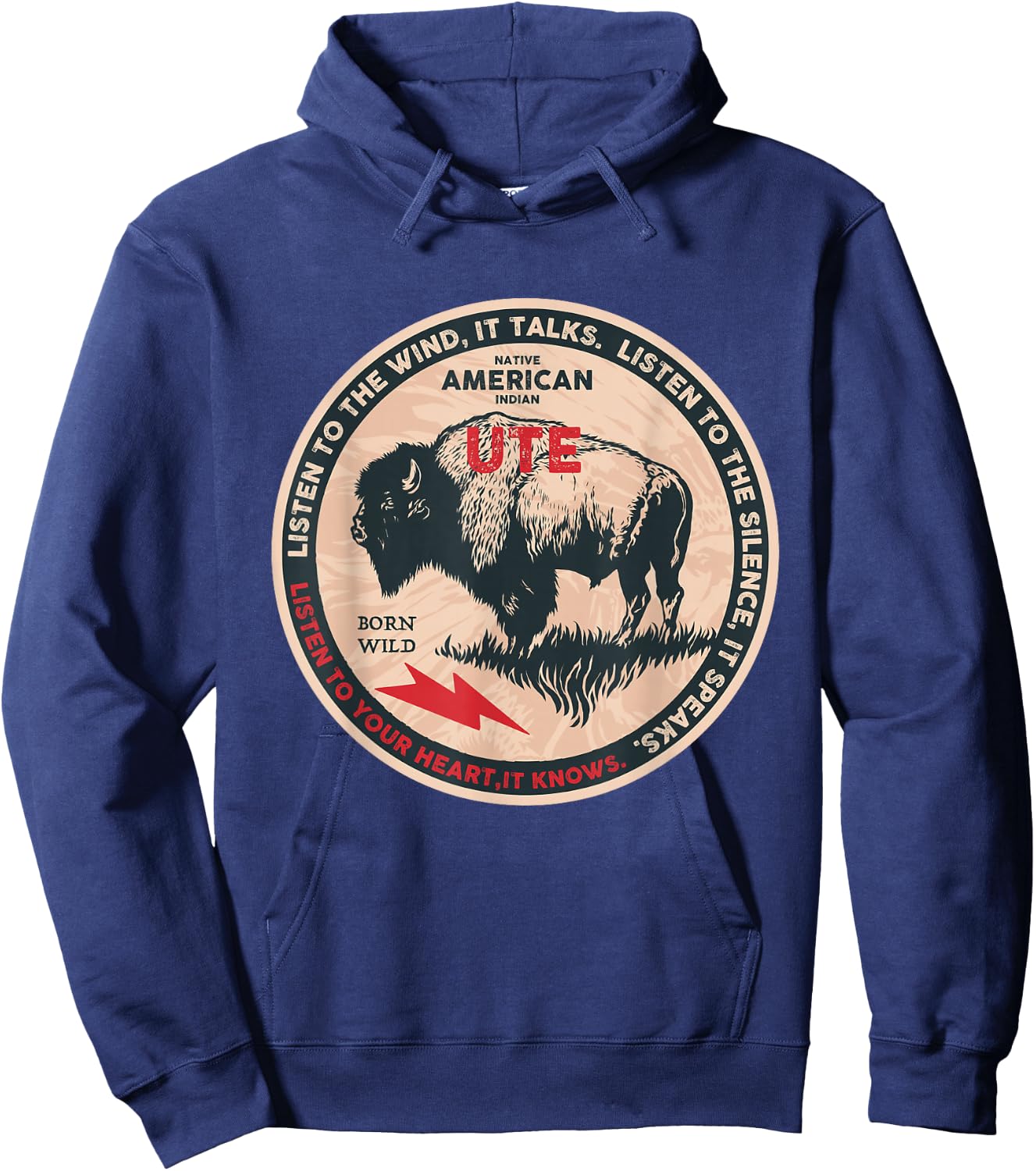 Ute Native American Indian Born Freedom Wild Buffalo Hoodie - Hoodie | Navy