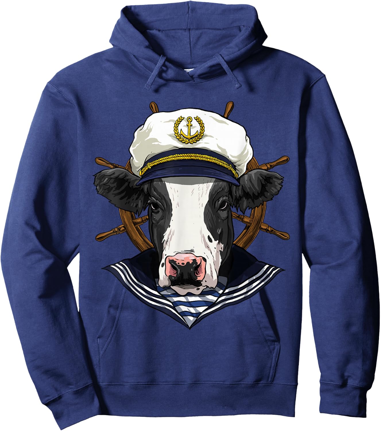Cow Sailor Boat Captain Farmer Cow Farm Animal Hoodie - Hoodie | Navy