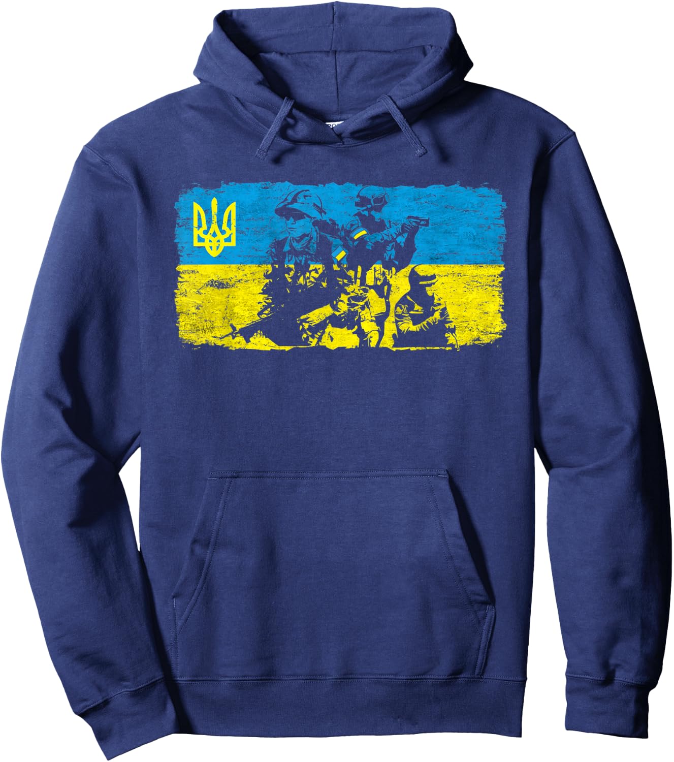 Ukrainian Army Solders Support Ukraine Flag Stand with UA Hoodie - Hoodie | Navy