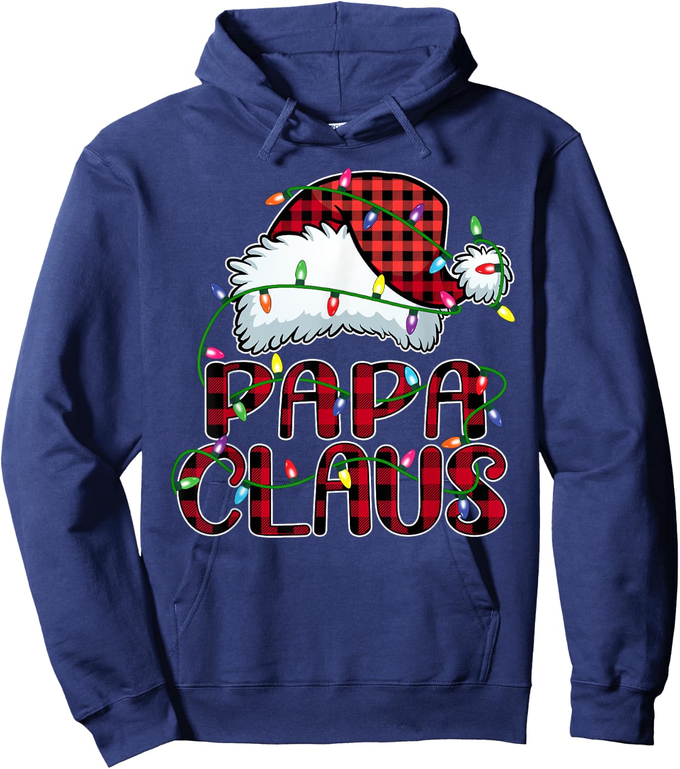 Papa Claus Shirt Christmas Lights Pajama Family Matching Hoodie - Hoodie | Navy