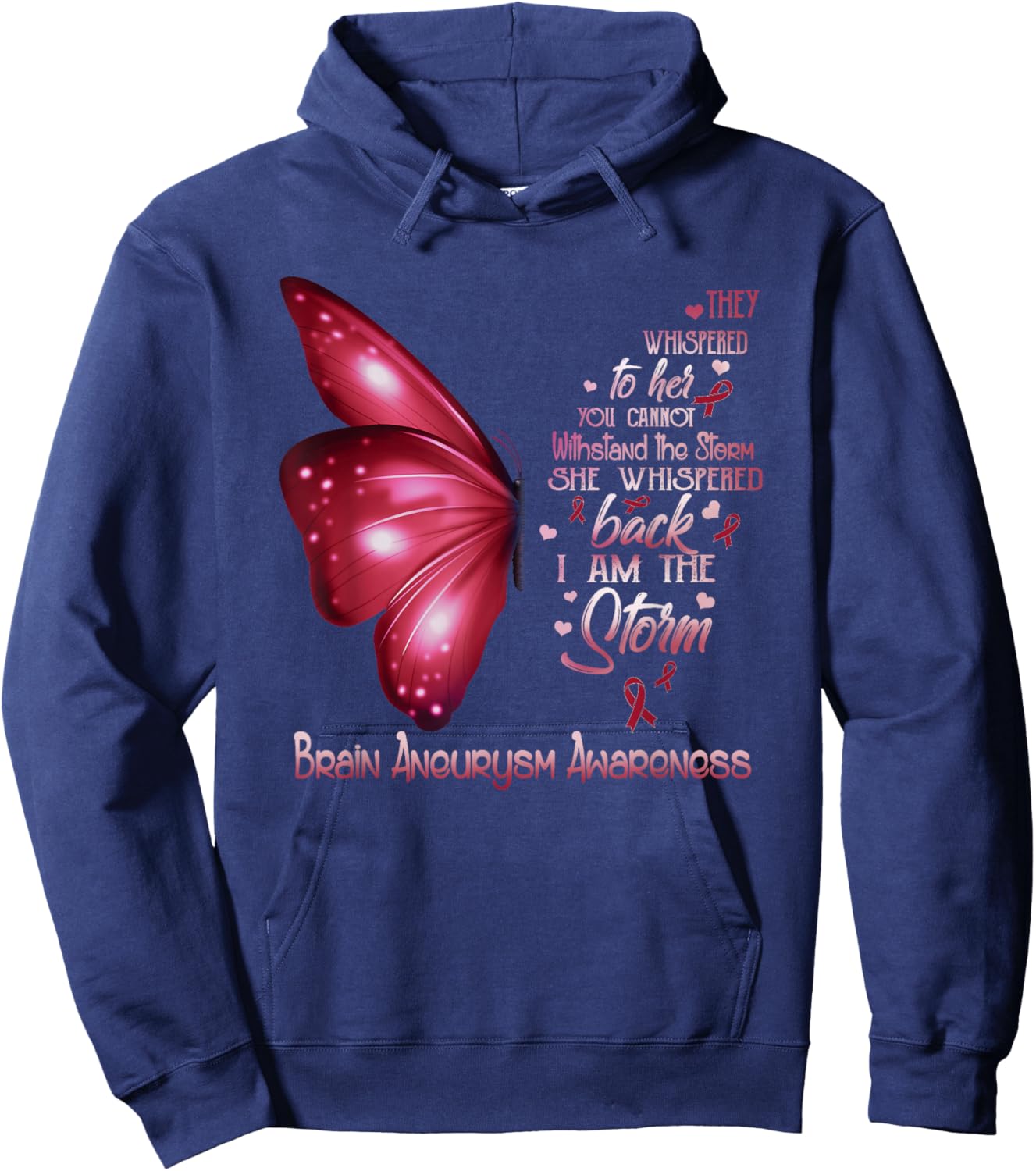 I am the storm Brain Aneurysm Awareness Butterfly Hoodie - Hoodie | Navy