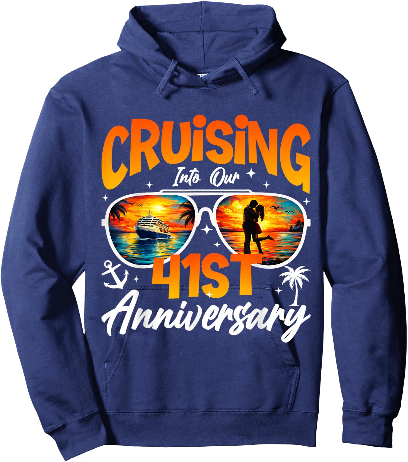 Vintage Cruising Into 41st Anniversary Cruise Sunset Couple Hoodie - Hoodie | Navy