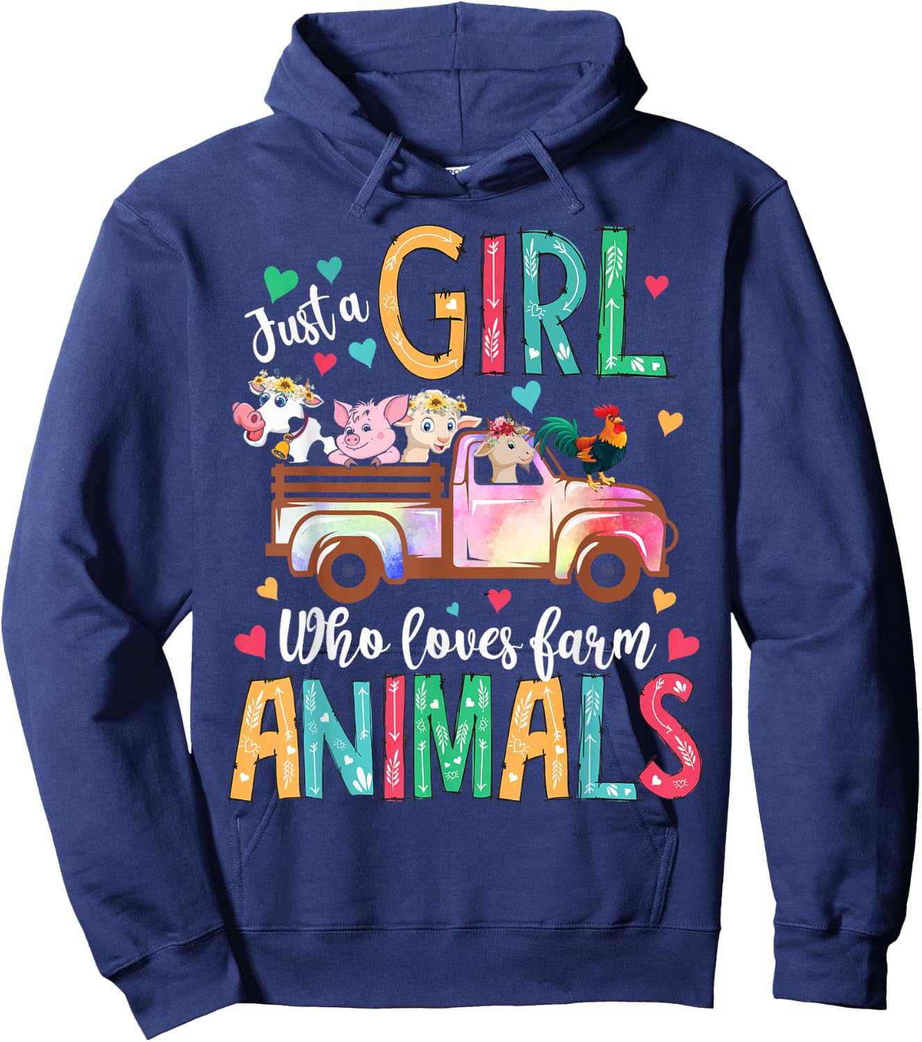 Just A Girl Who Loves Farm Animals Flower Floral Girl Farmer Hoodie - Hoodie | Navy
