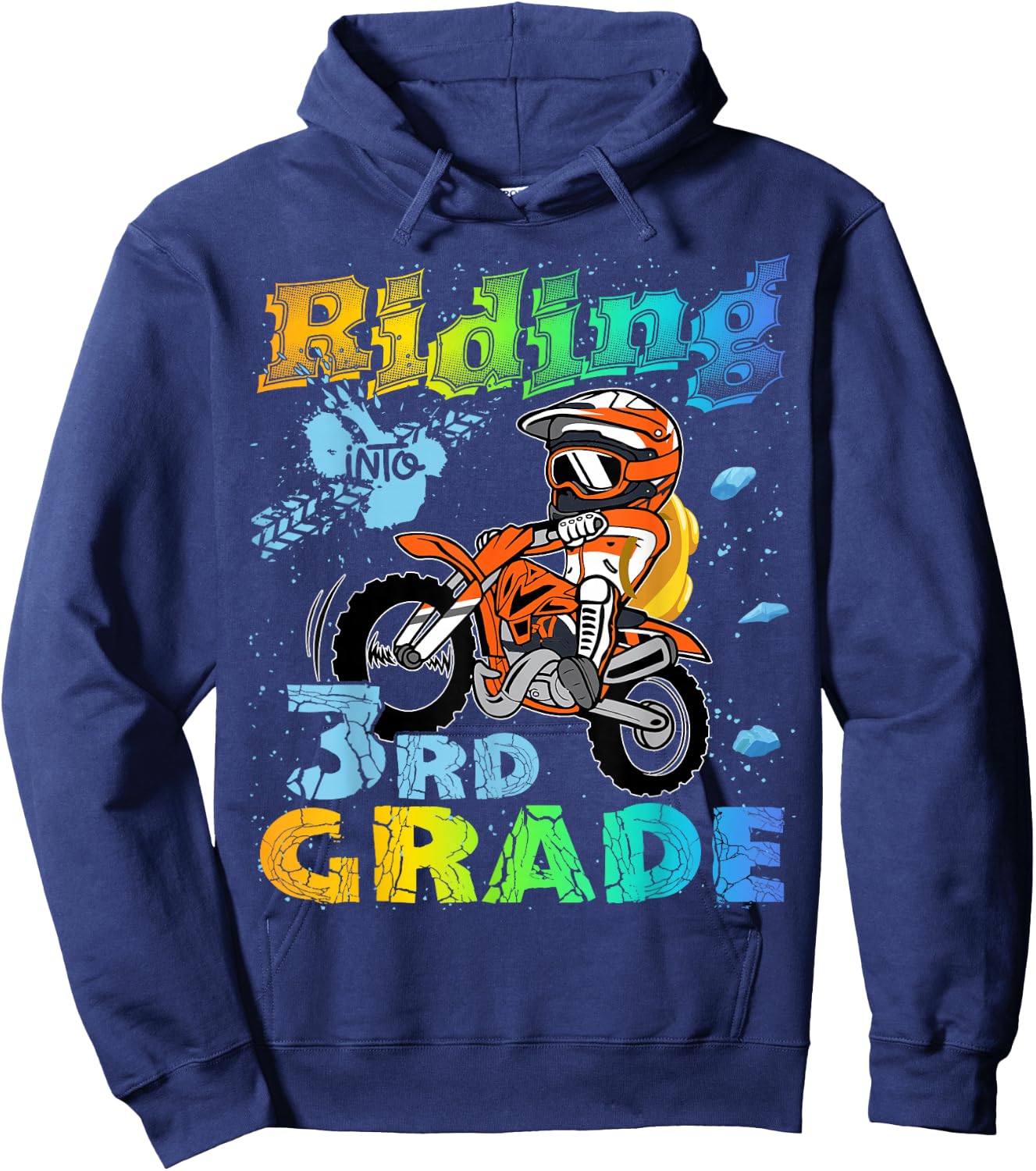 Riding Into 3rd Grade Dirt Bike Backpack For Boys Girls Hoodie - Hoodie | Navy