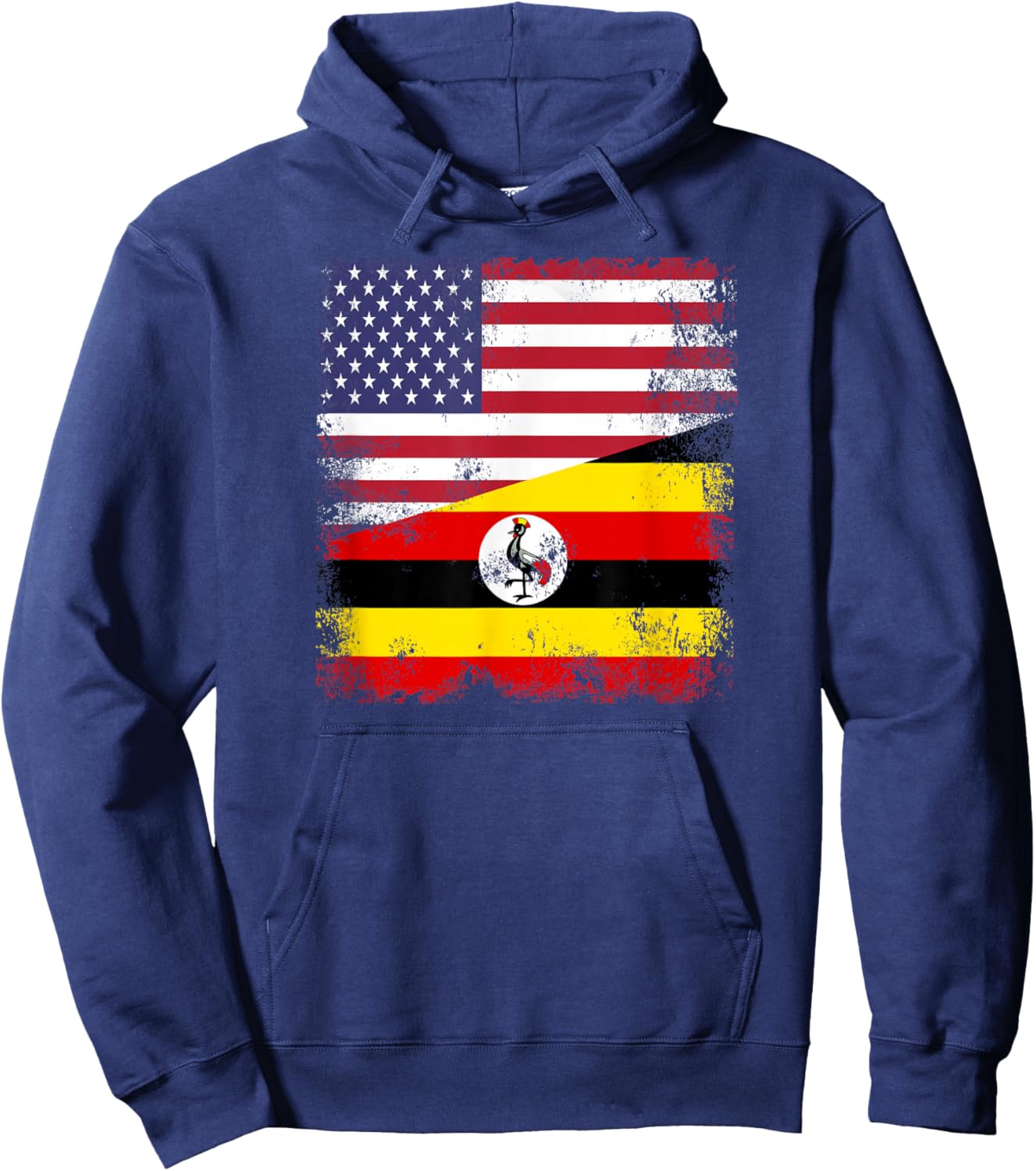 Half Ugandan Flag | Vintage Uganda USA Gift Hoodie - Hoodie | Navy