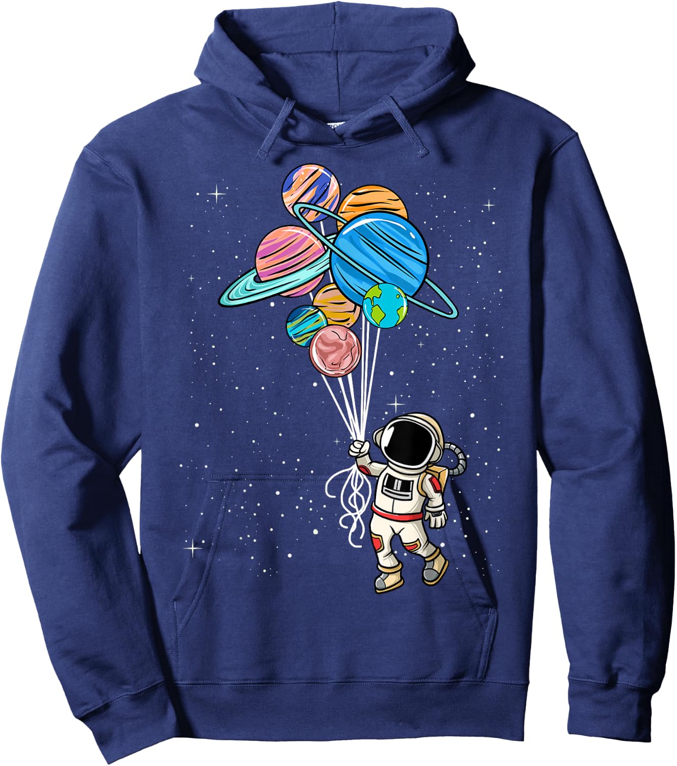 Astronaut Holding Planet Balloons BoysGirls STEM Kids Hoodie - Hoodie | Navy