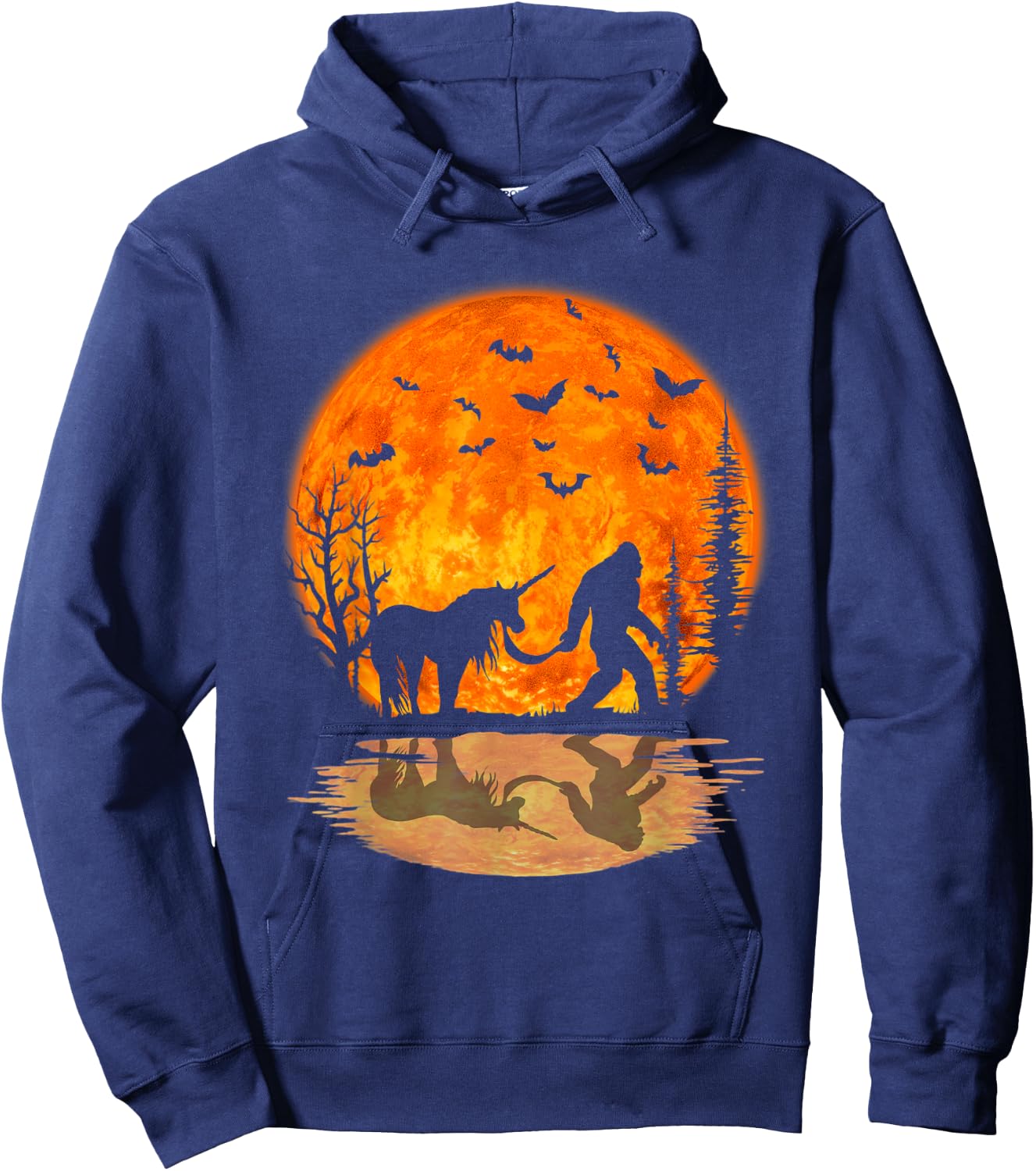 Bigfoot Walking Unicorn Funny Sasquatch Unicorn Halloween Hoodie - Hoodie | Navy