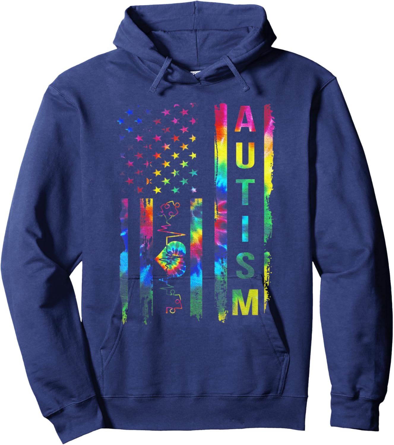 American Flag Autism Awareness Teacher Mom Support Tie Dye Men Hoodie - Hoodie | Navy