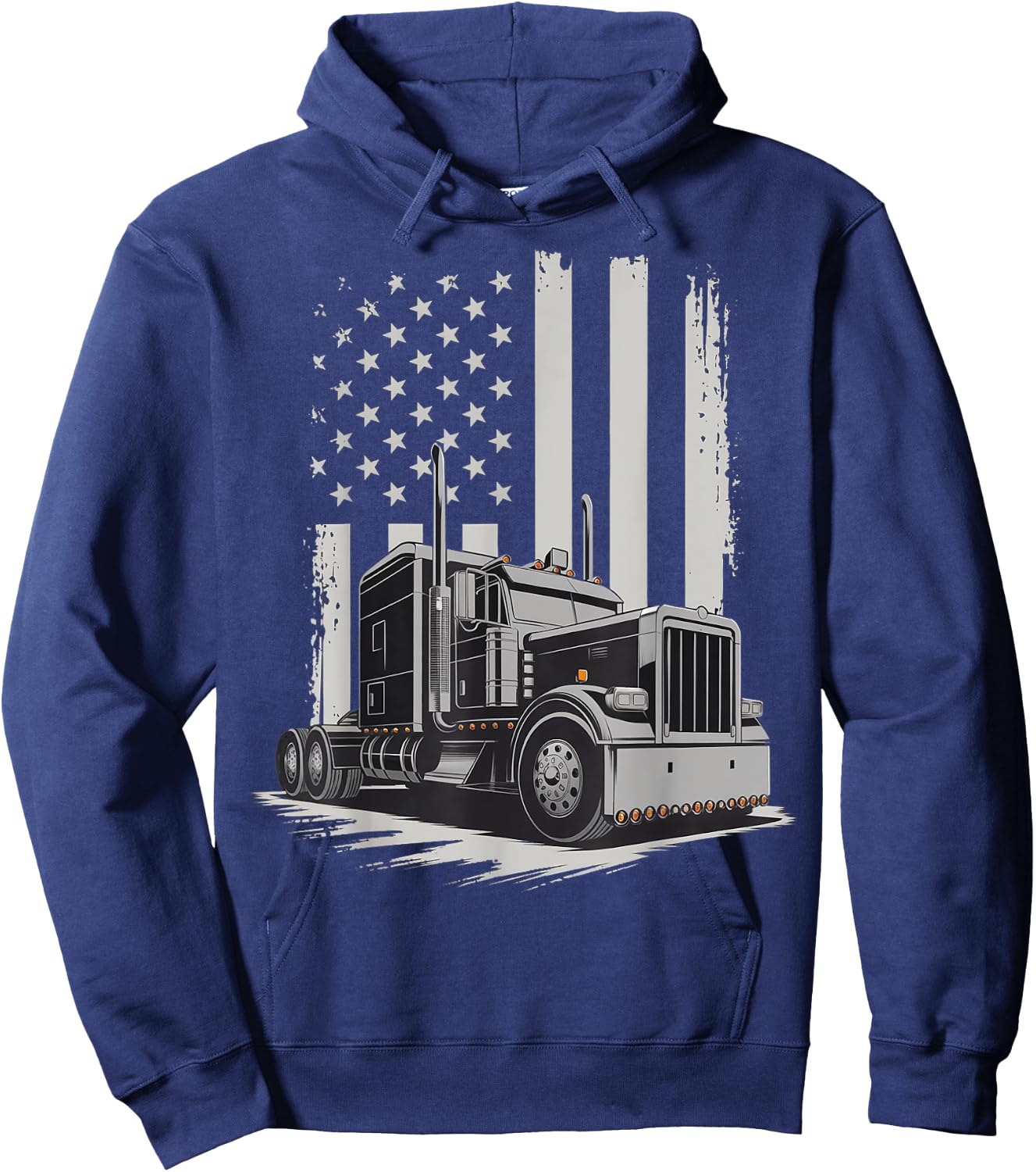 Trucker USA American Flag Truck Driver Patriotic 4th Of July Hoodie - Hoodie | Navy