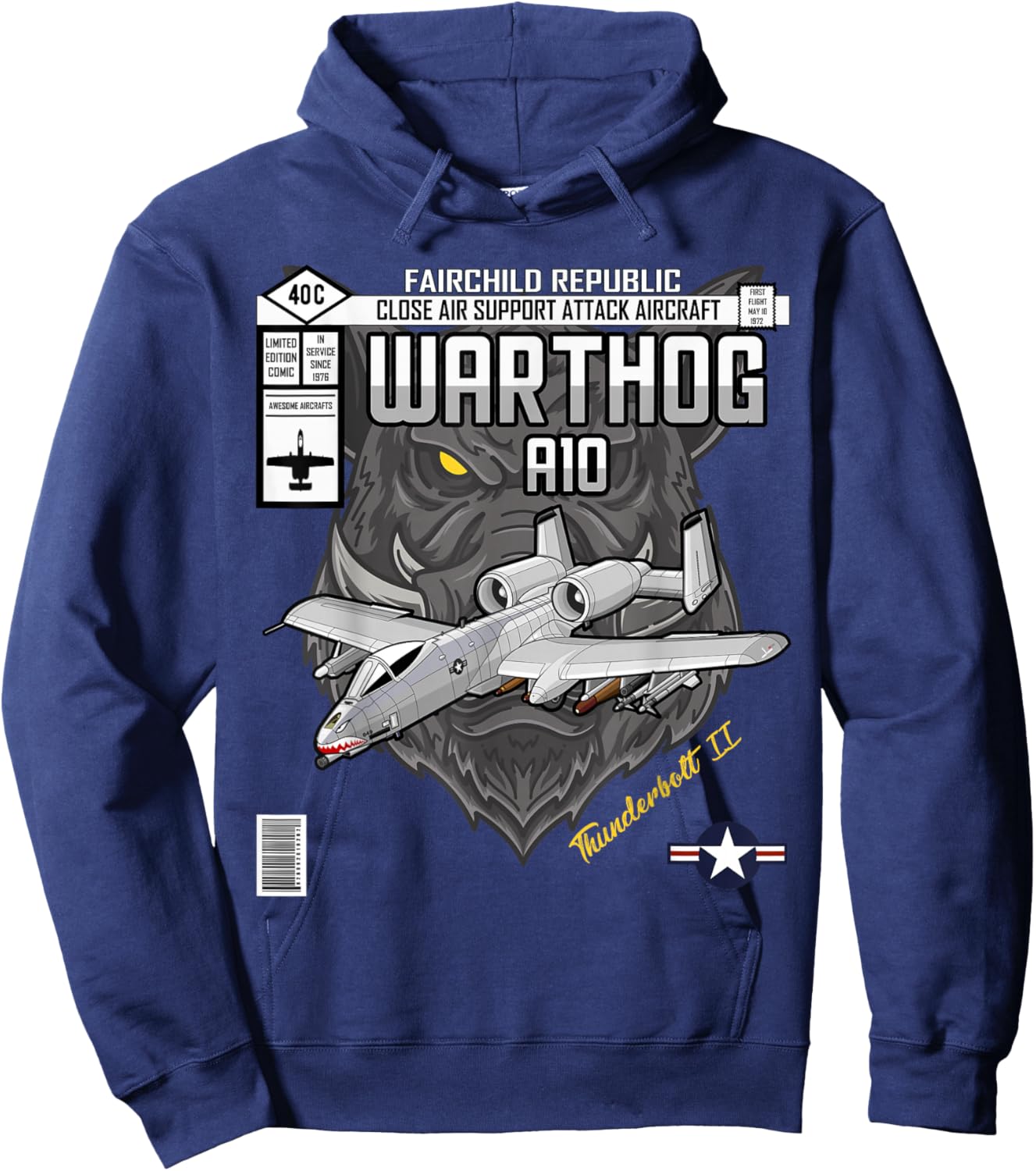 A-10 Warthog Close Air Support Aircraft Comic Book Edition Hoodie - Hoodie | Navy