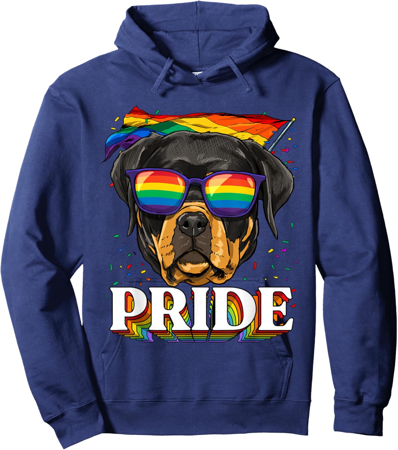 LGBT Rottweiler Gay Pride LGBTQ Rainbow Flag Sunglasses Hoodie - Hoodie | Navy