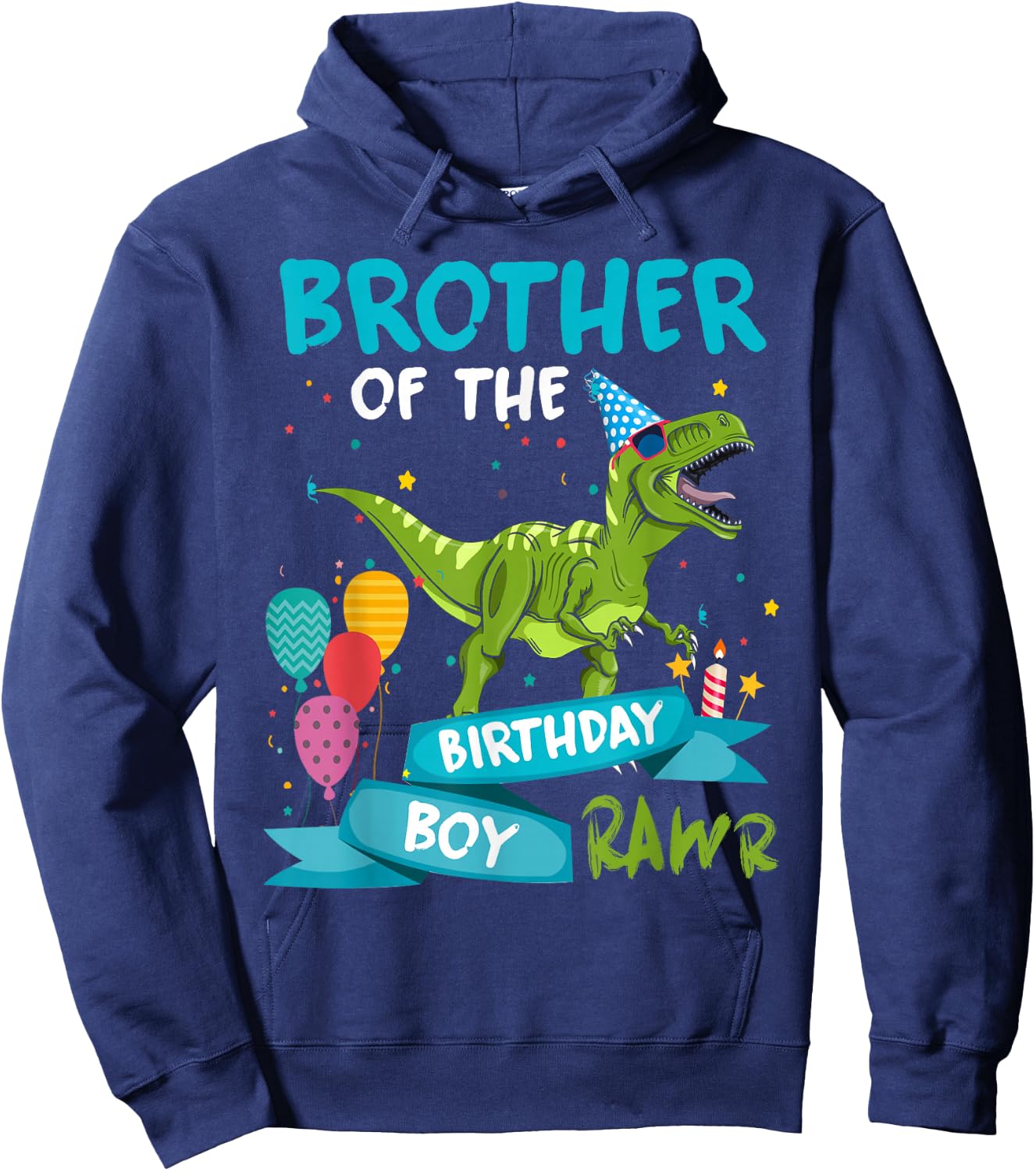 Brother of the Birthday Boy T-Rex Dinosaur Birthday Matching Hoodie - Hoodie | Navy