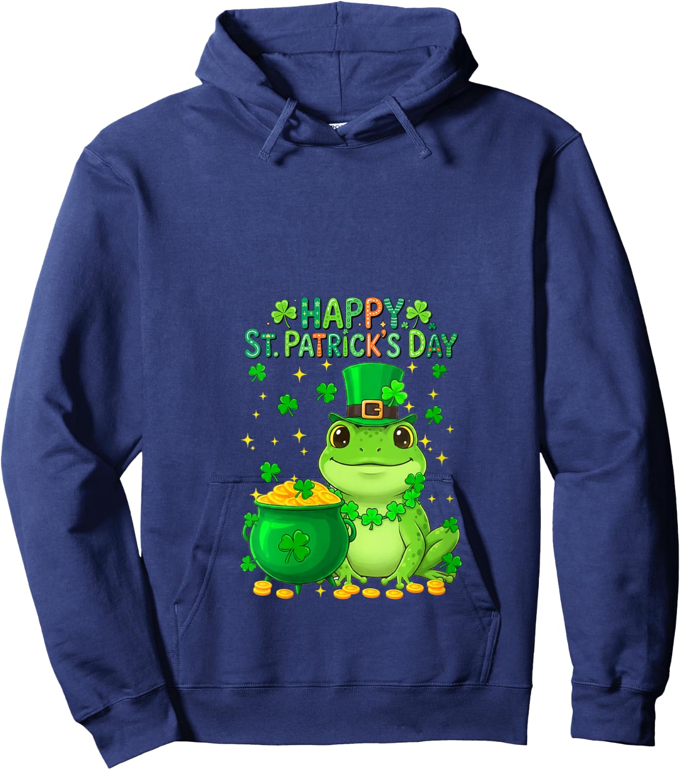 Women's Happy St. Patrick's Day Frog Shamrocks Coins Lover Kids V-Neck Hoodie - Hoodie | Navy