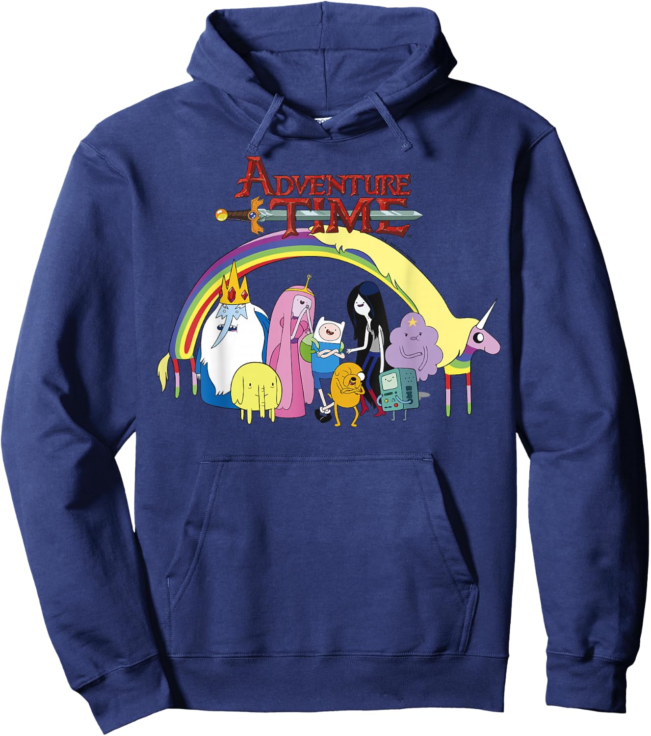 Adventure Time Classic Rainbow Unicorn Group Shot Hoodie - Hoodie | Navy