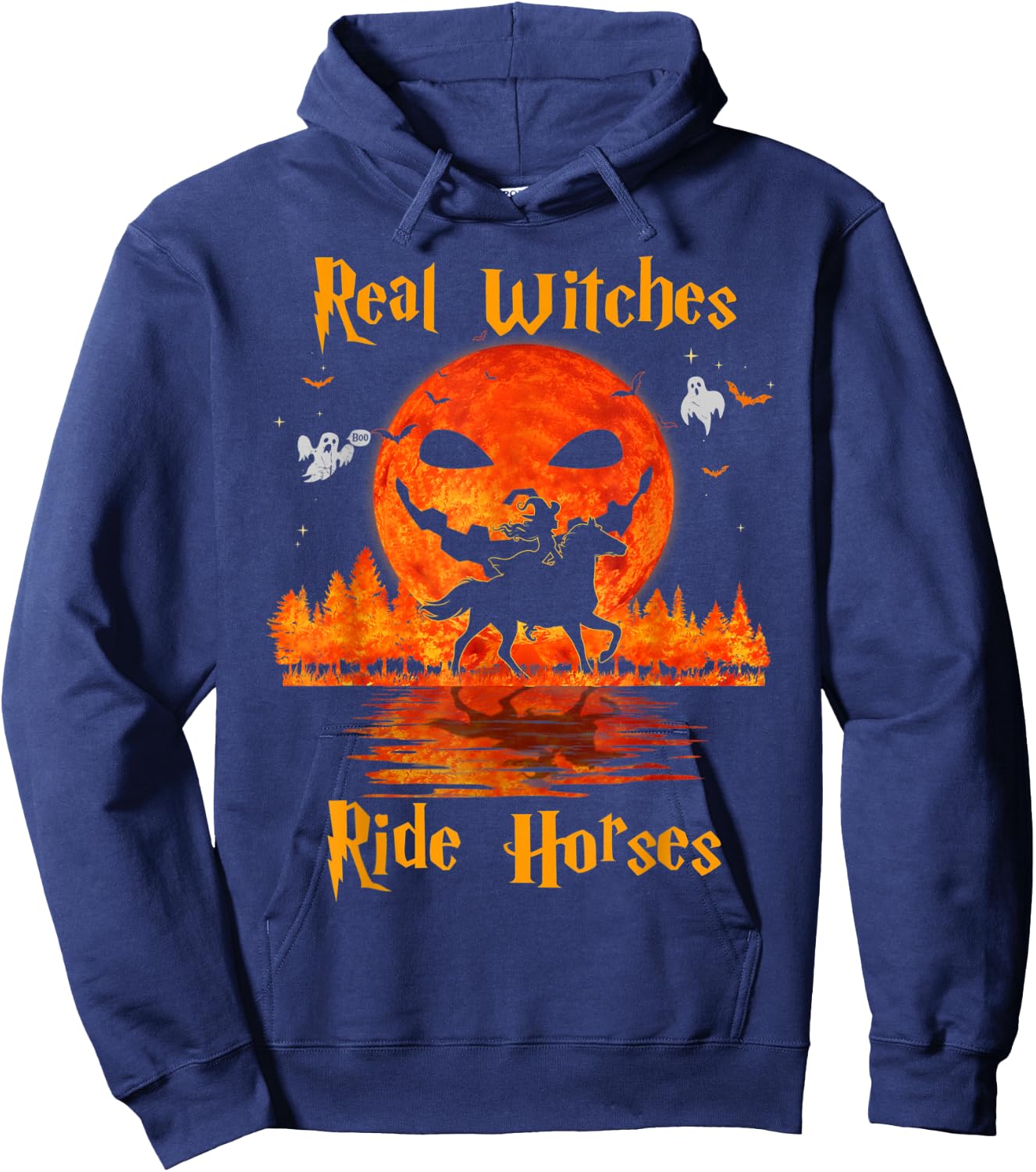 Real Witches Ride Horses Halloween Girl Riding Horse Lovers Hoodie - Hoodie | Navy