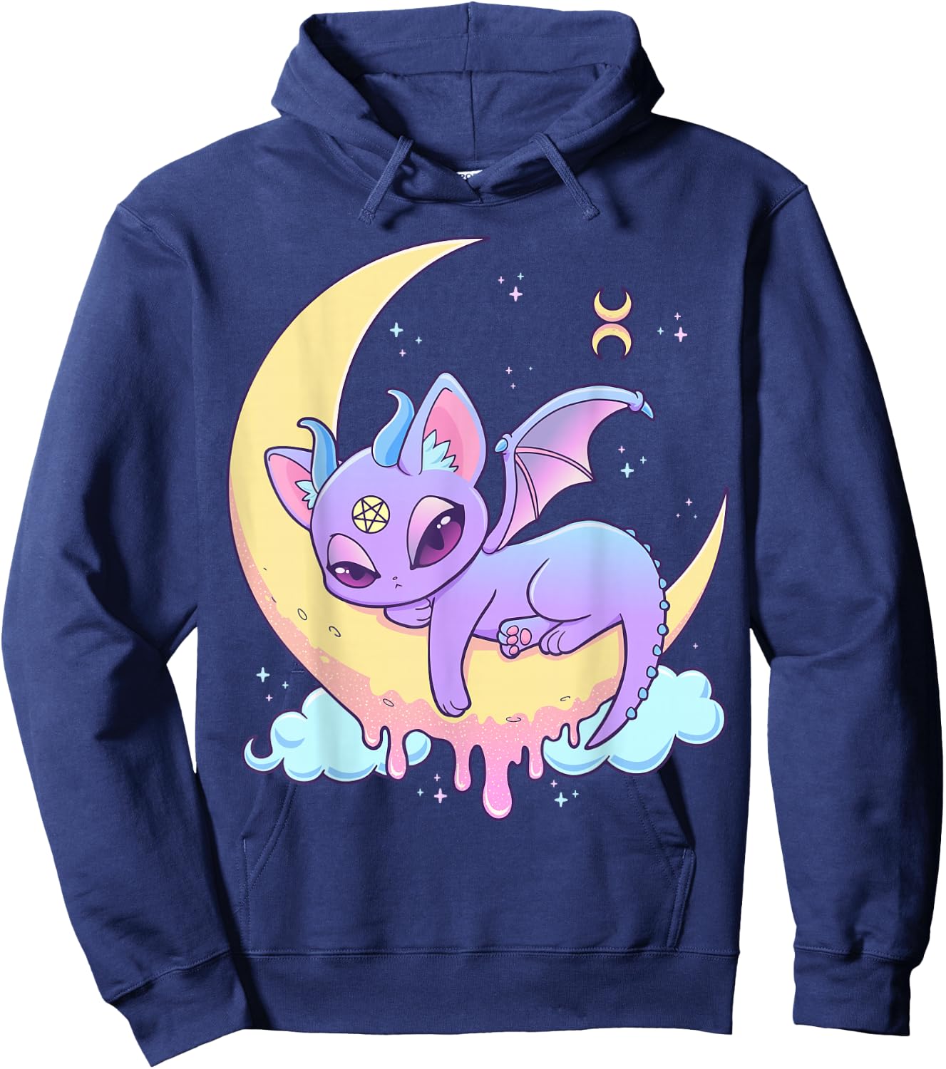 Pastel Goth Witchy Cat Cute Creepy Wiccan Cat Demon Menhera Hoodie - Hoodie | Navy