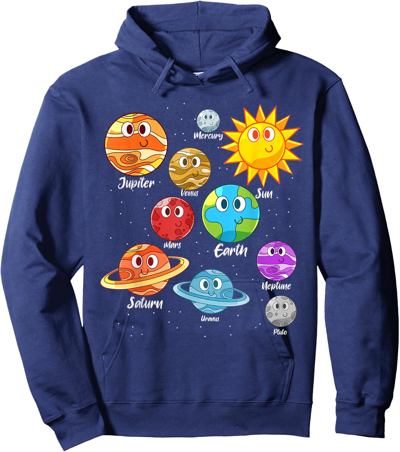 Earth Saturn Mars Jupiter Sun Moon Cute Planets Astronomy Hoodie - Hoodie | Navy