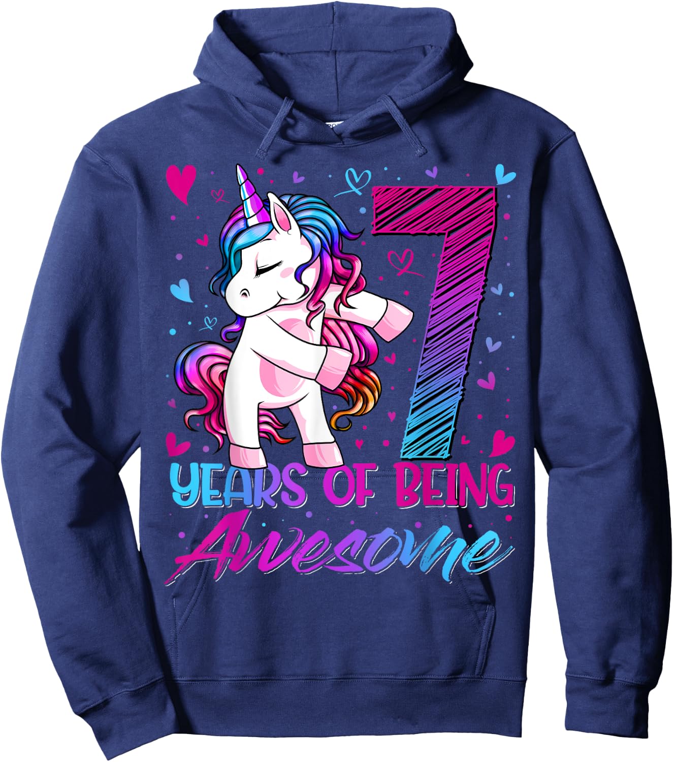 7 Year Old Gifts Unicorn Flossing 7th Birthday Girl Party Hoodie - Hoodie | Navy