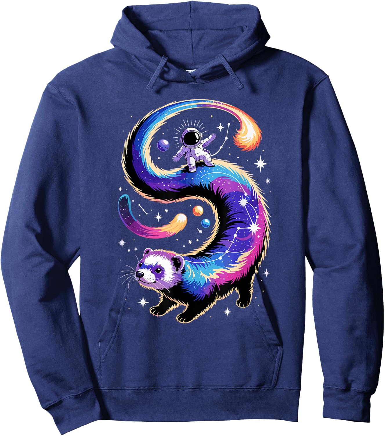 Astronaut Rides Ferret Space Stars Comets Galaxy Planets Hoodie - Hoodie | Navy