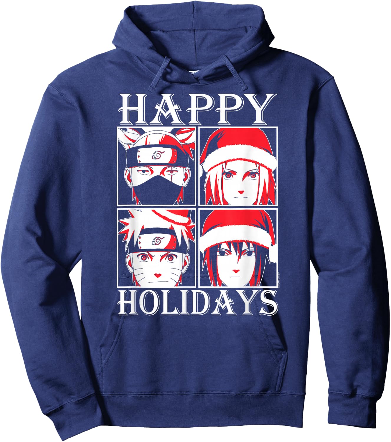 Naruto Shippuden Happy Holidays Characters Anime Hoodie - Hoodie | Navy