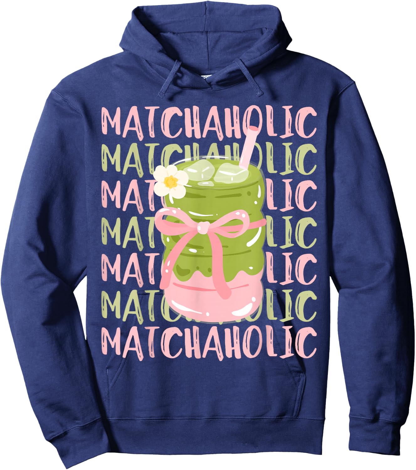 Matchaholic Matcha Tea Matcha Latte Cute Bow Matcha Lover Hoodie - Hoodie | Navy