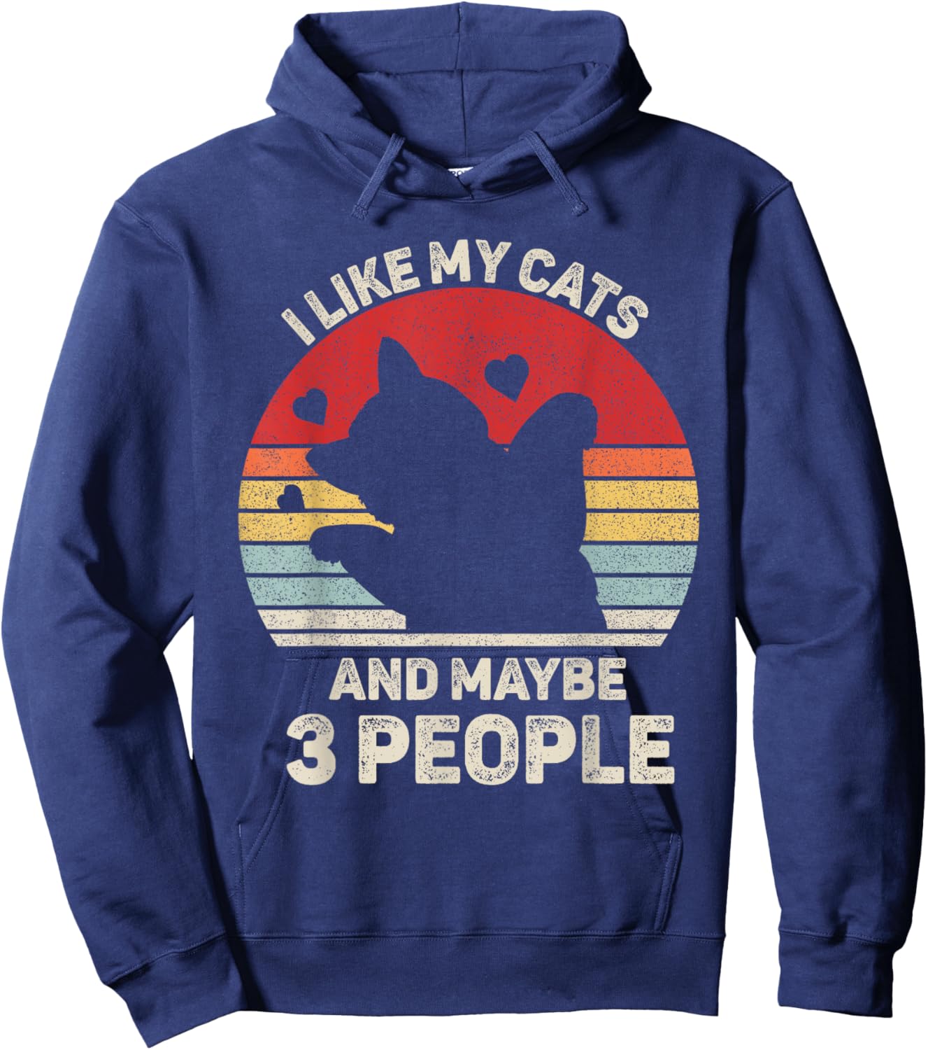 Vintage Retro I Like My Cats And Maybe 3 People Funny Cat Hoodie - Hoodie | Navy