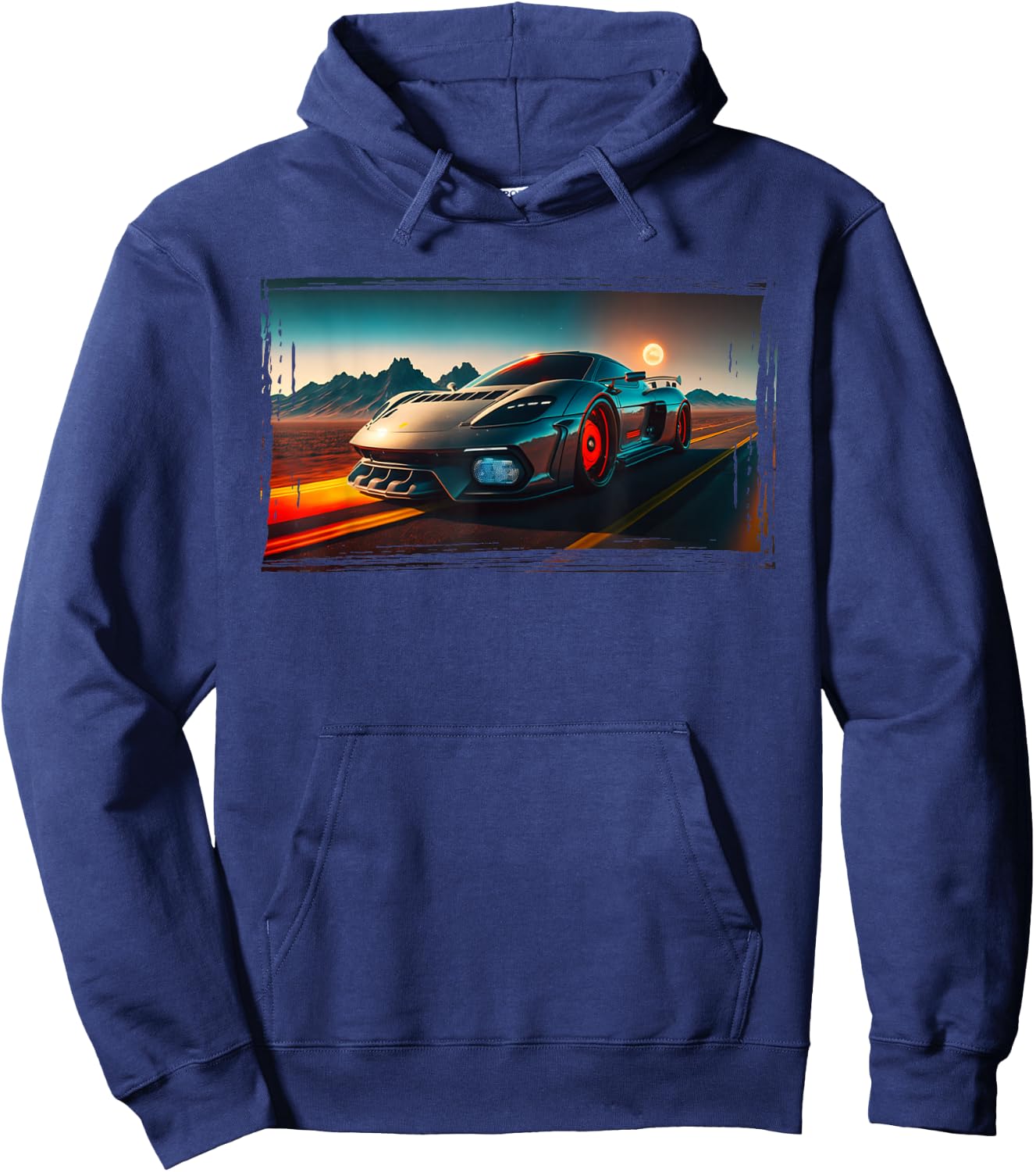 Sports Car Futuristic Sci-Fi Supercar Poster Style Boys Men Hoodie - Hoodie | Navy