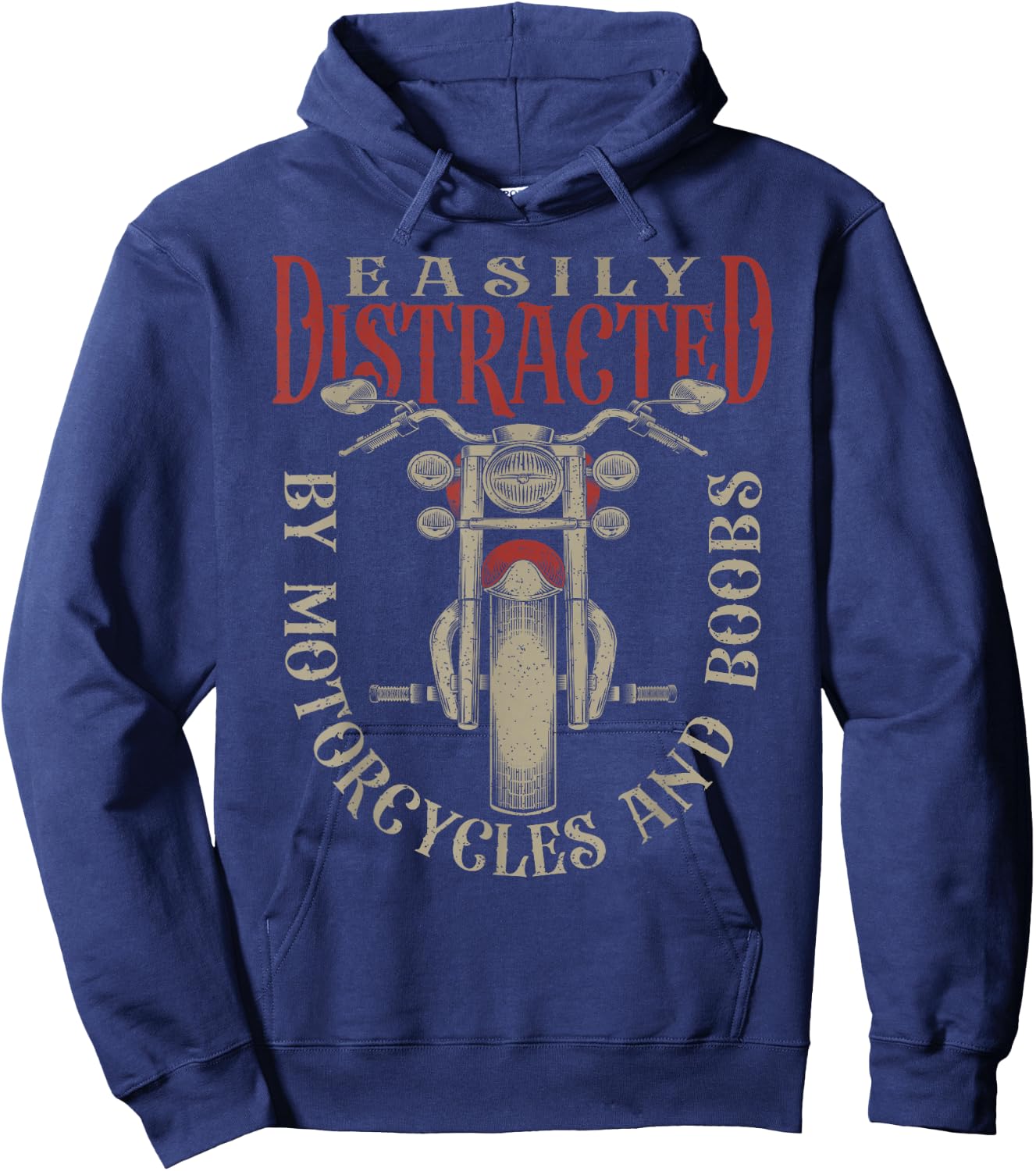 Classic Biker Distracted By Motorcycles And Boobs Hoodie - Hoodie | Navy