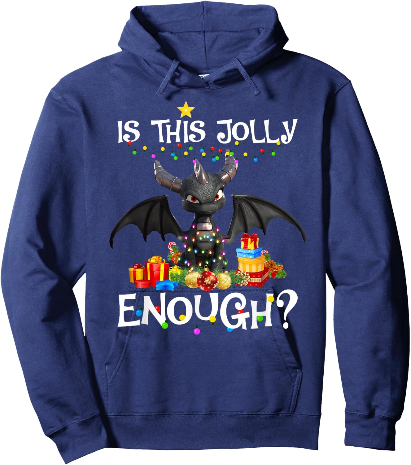 Is This Jolly Enough Dragon Decor Lights Christmas Xmas Hoodie - Hoodie | Navy