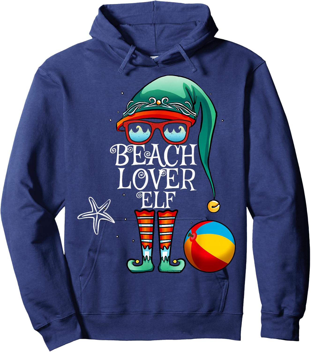 Christmas Beach Lover Elf - Matching Family Christmas Hoodie - Hoodie | Navy