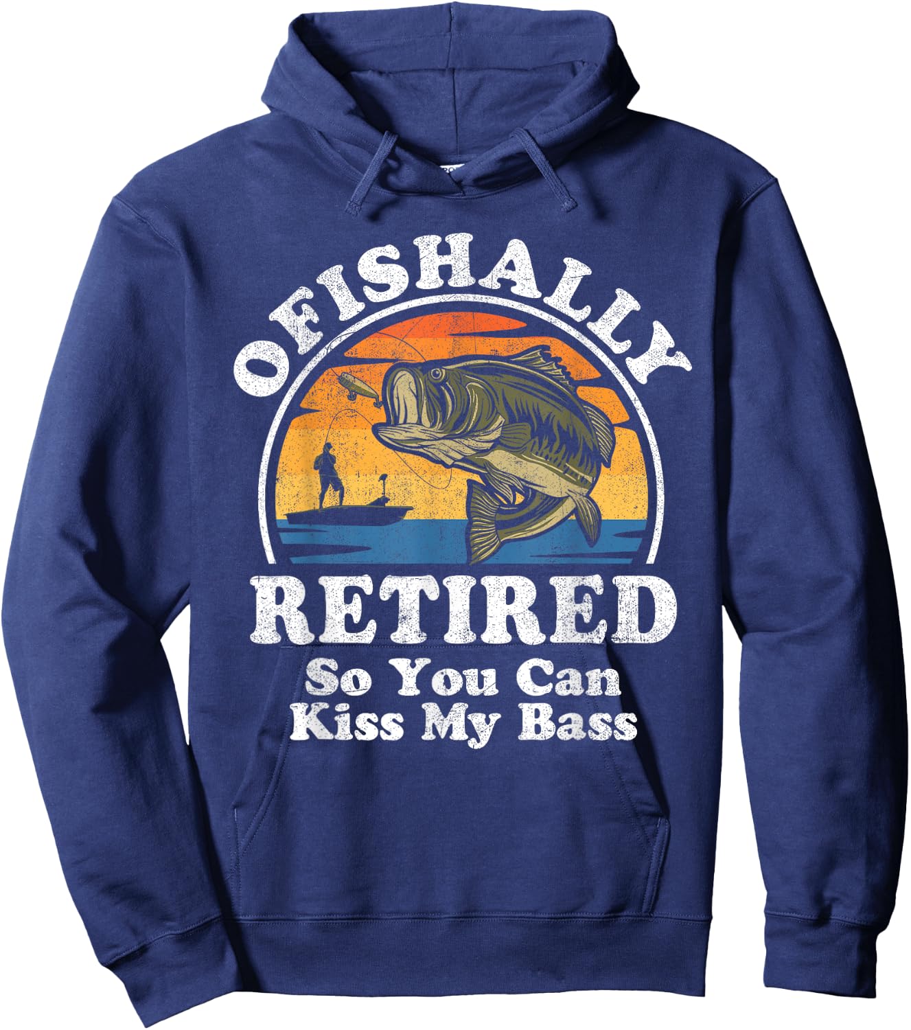 Ofishally Retired Funny Bass Fishing Retirement Gift Hoodie - Hoodie | Navy