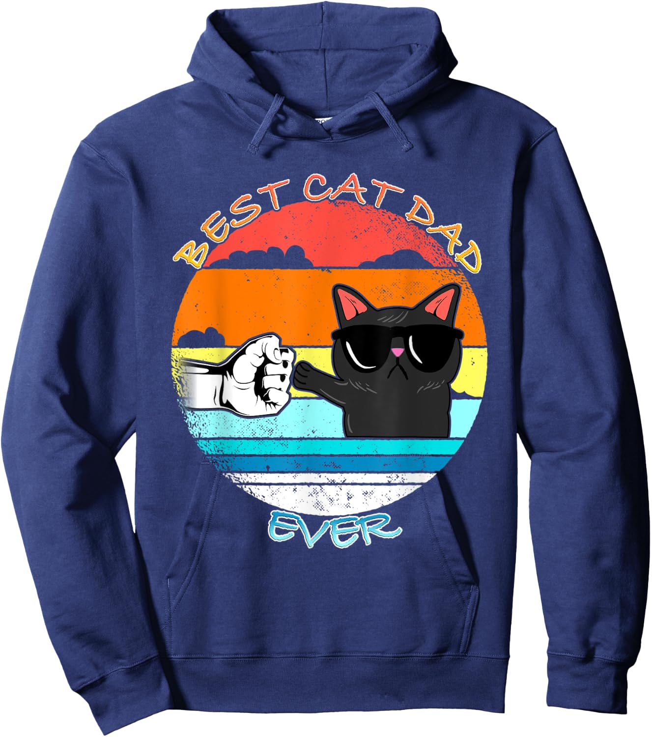 Vintage Cat Best Cat Dad Retro Cat Meow Hoodie - Hoodie | Navy