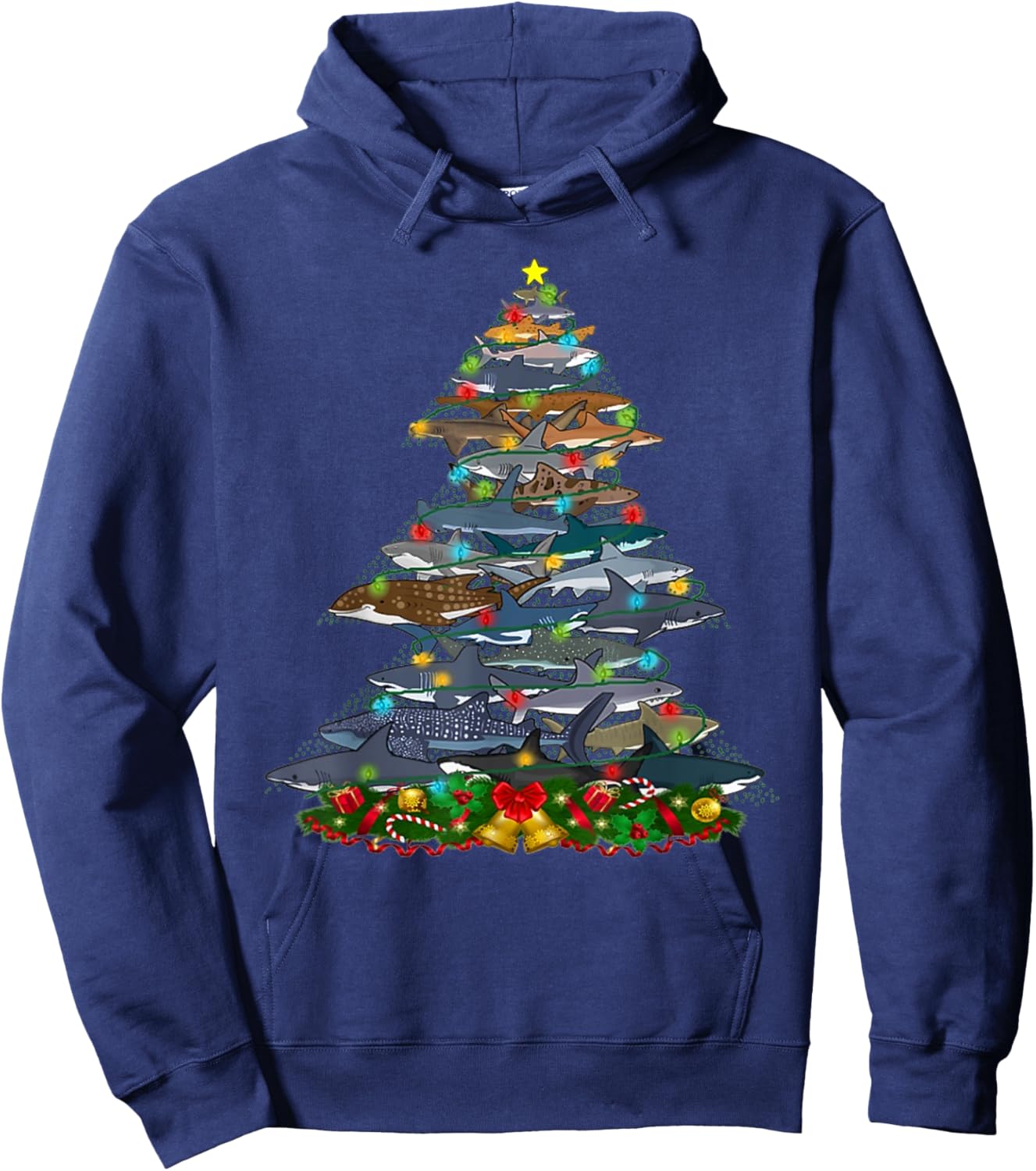 Shark - Xmas Tree Sharks - Christmas Tree - Cute Shark Lover Hoodie - Hoodie | Navy