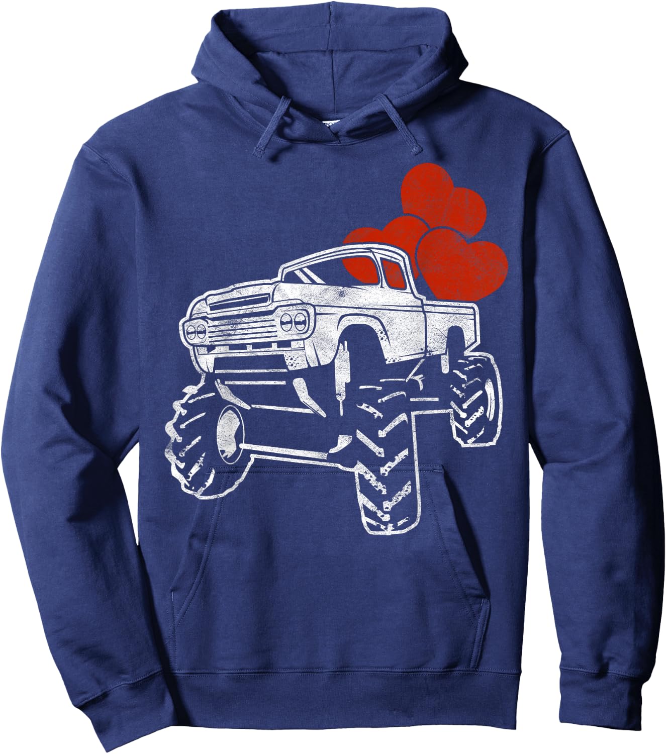 Monster Truck with Hearts Gift Boy Happy Valentine's Day Hoodie - Hoodie | Navy