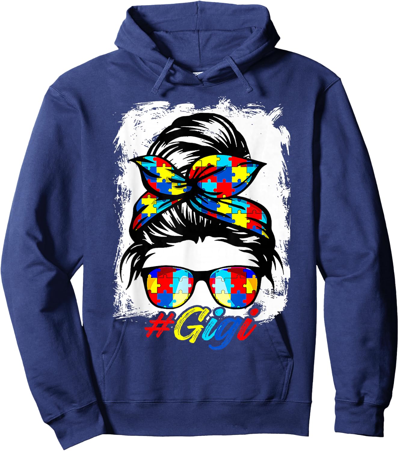 Messy Bun Bandana Gigi Ladies Girls Women Autism Awareness Hoodie - Hoodie | Navy