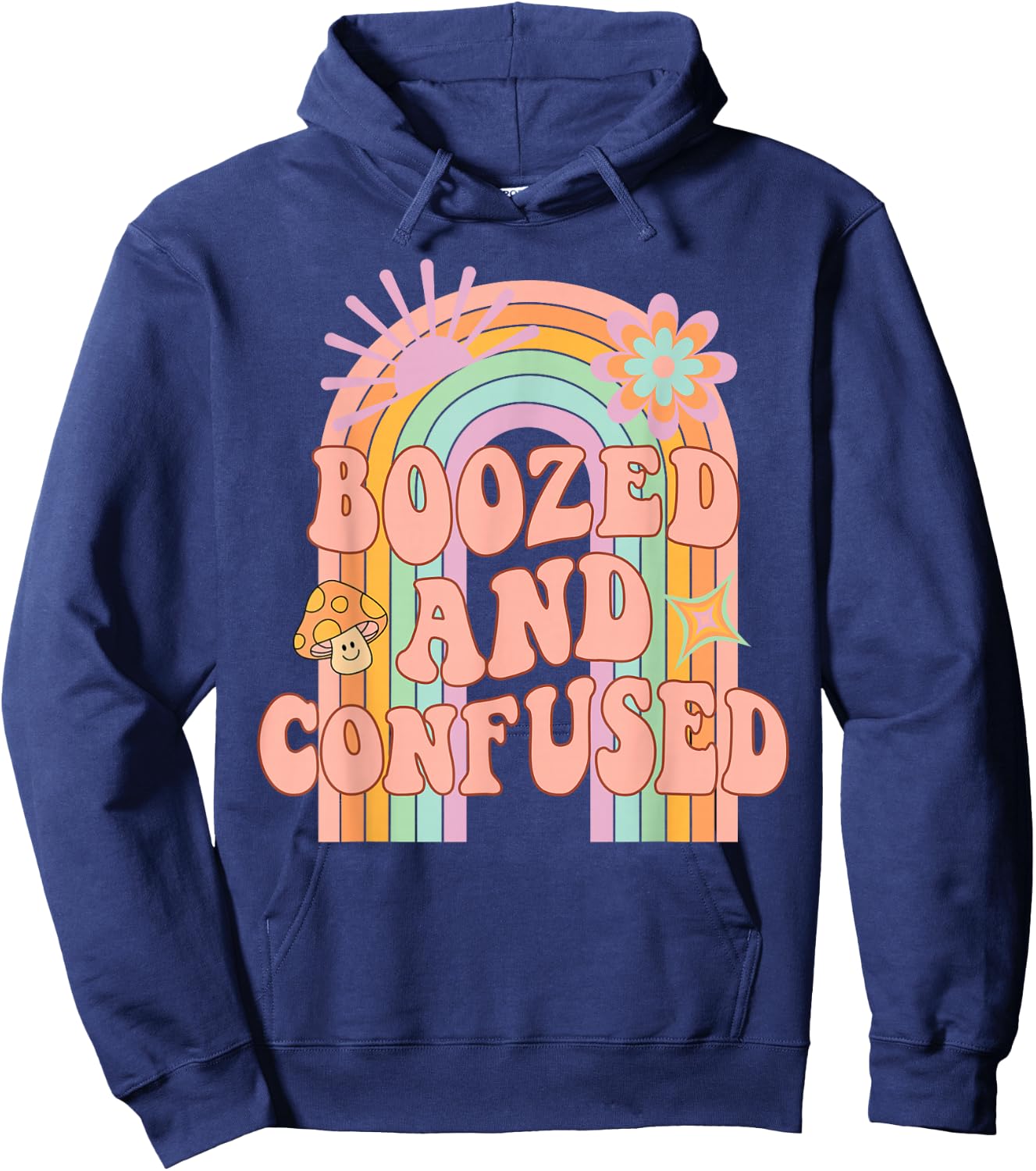 Boozed and Confused Groovy Rainbow Team Bride Bachelorette Hoodie - Hoodie | Navy