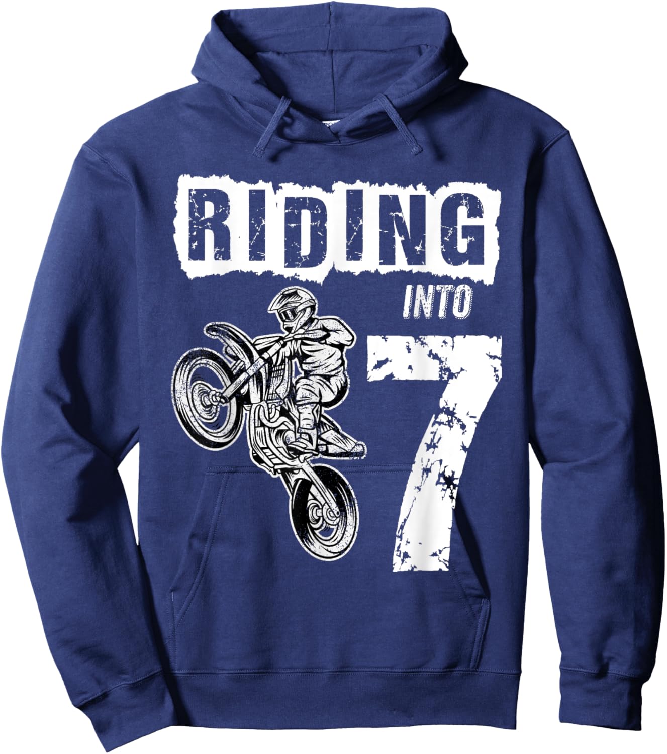 Riding Into 7 Years Old 7th Birthday Boy Dirt Bike Party Hoodie - Hoodie | Navy