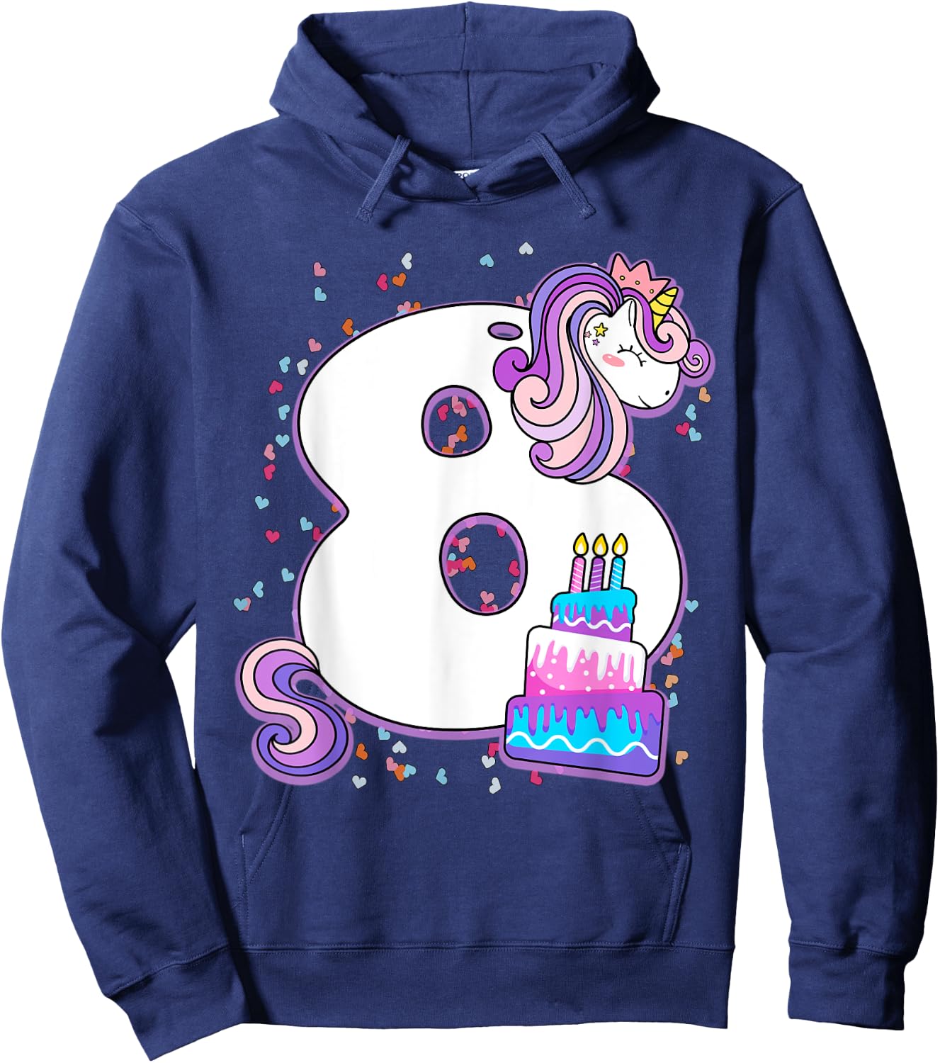 Unicorn 8th Birthday Shirt Girls 8 Year Old Eighth Birthday Hoodie - Hoodie | Navy