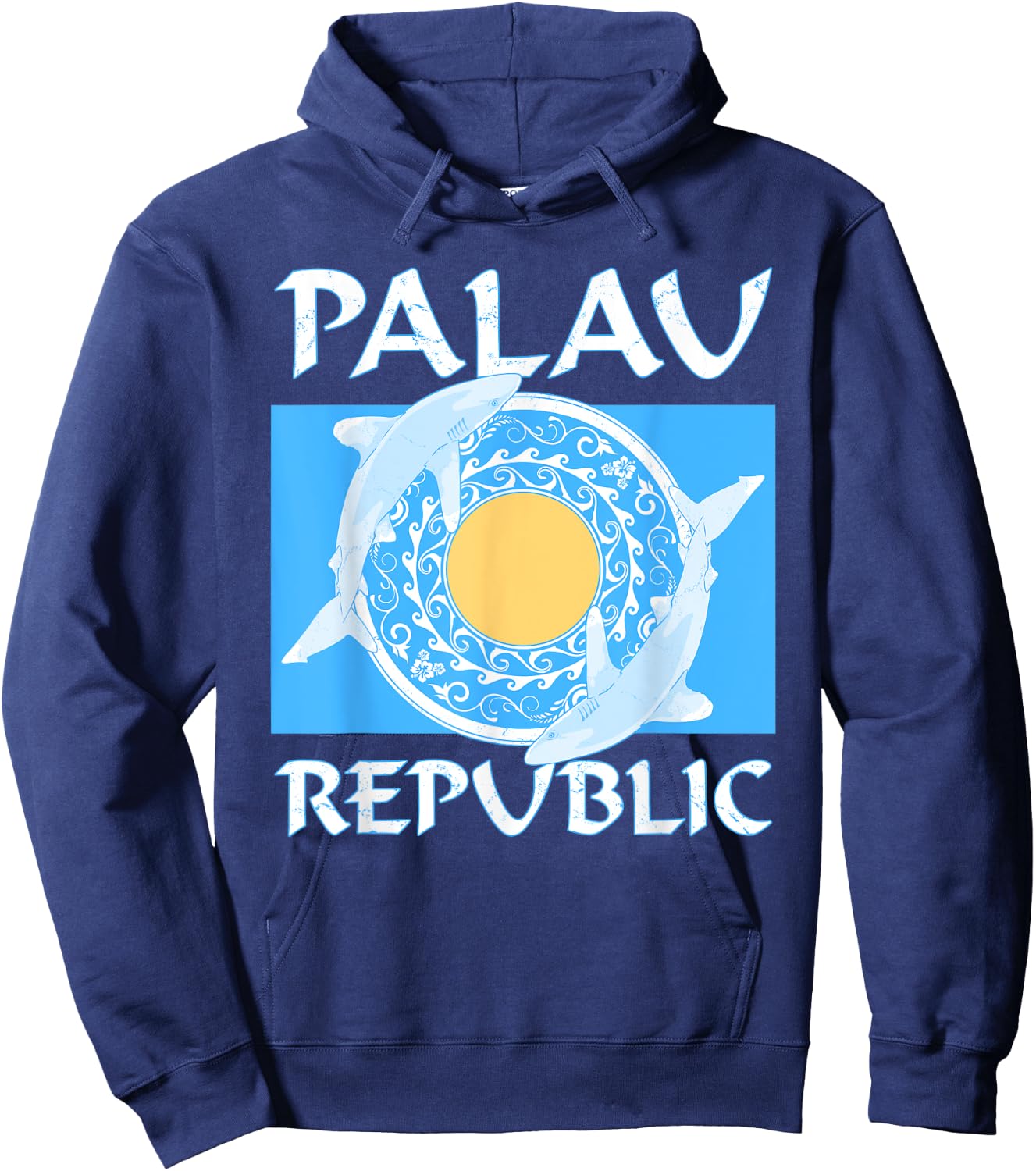 Oceanic Whitetip Sharks on Palauan Flag of Palau Hoodie - Hoodie | Navy