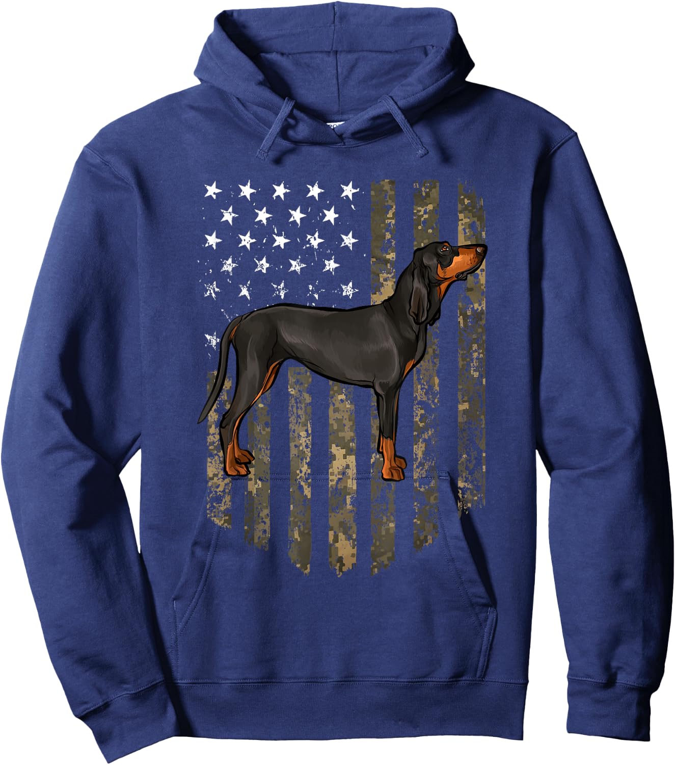 Camo American Flag Black and Tan Coonhound 4th Of July USA Hoodie - Hoodie | Navy
